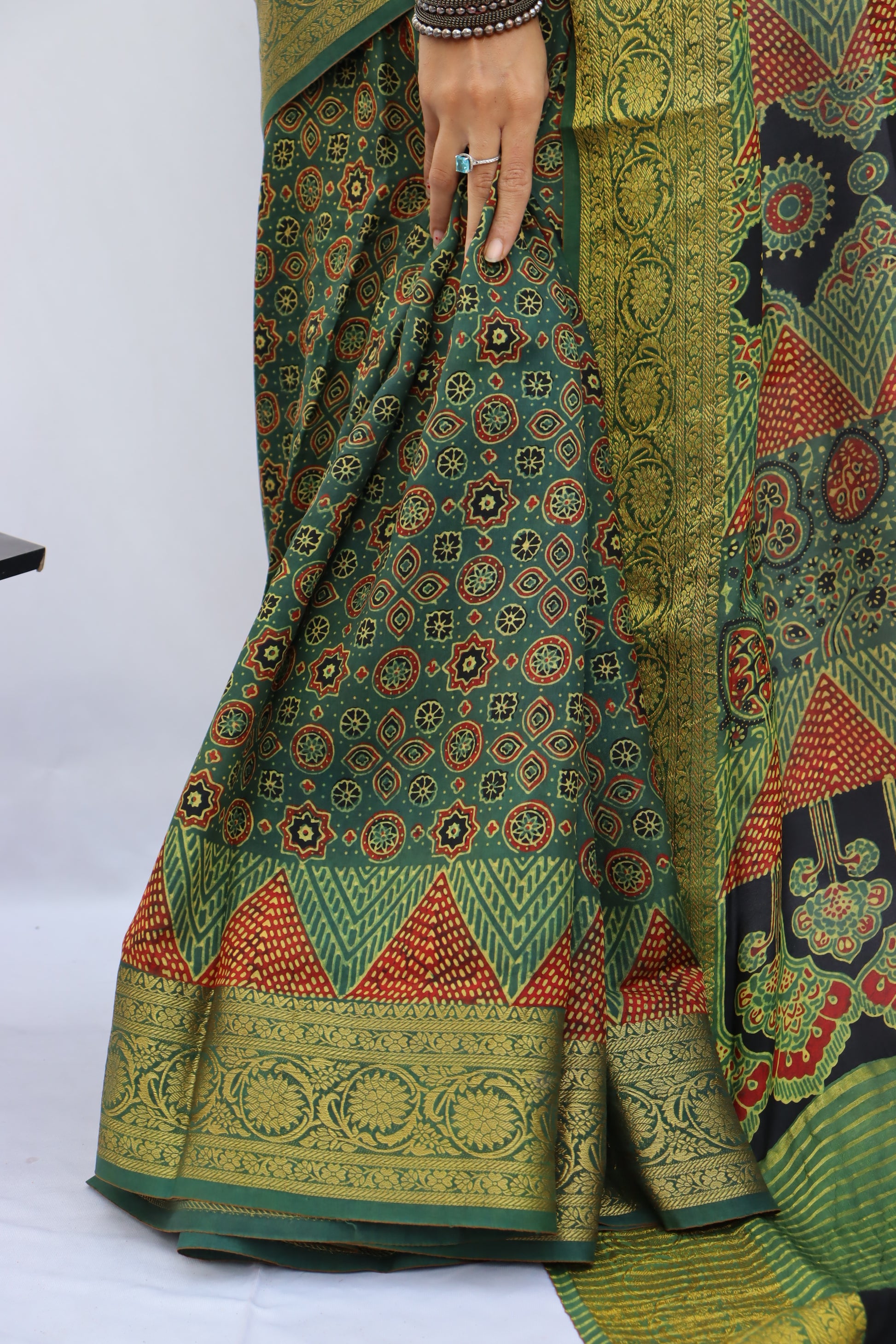 Ajrakh Dola Silk Saree