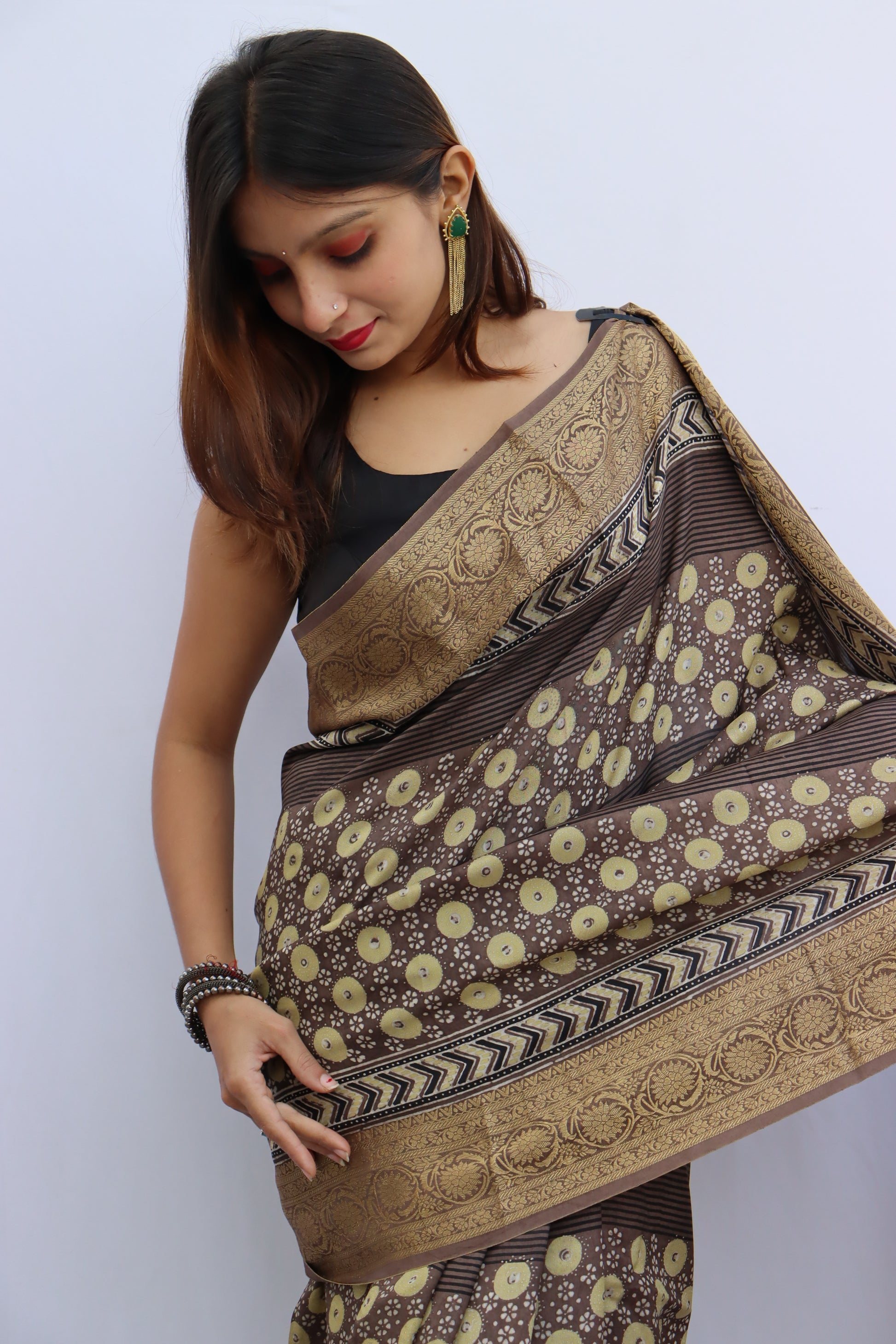 Ajrakh Dola Silk Saree