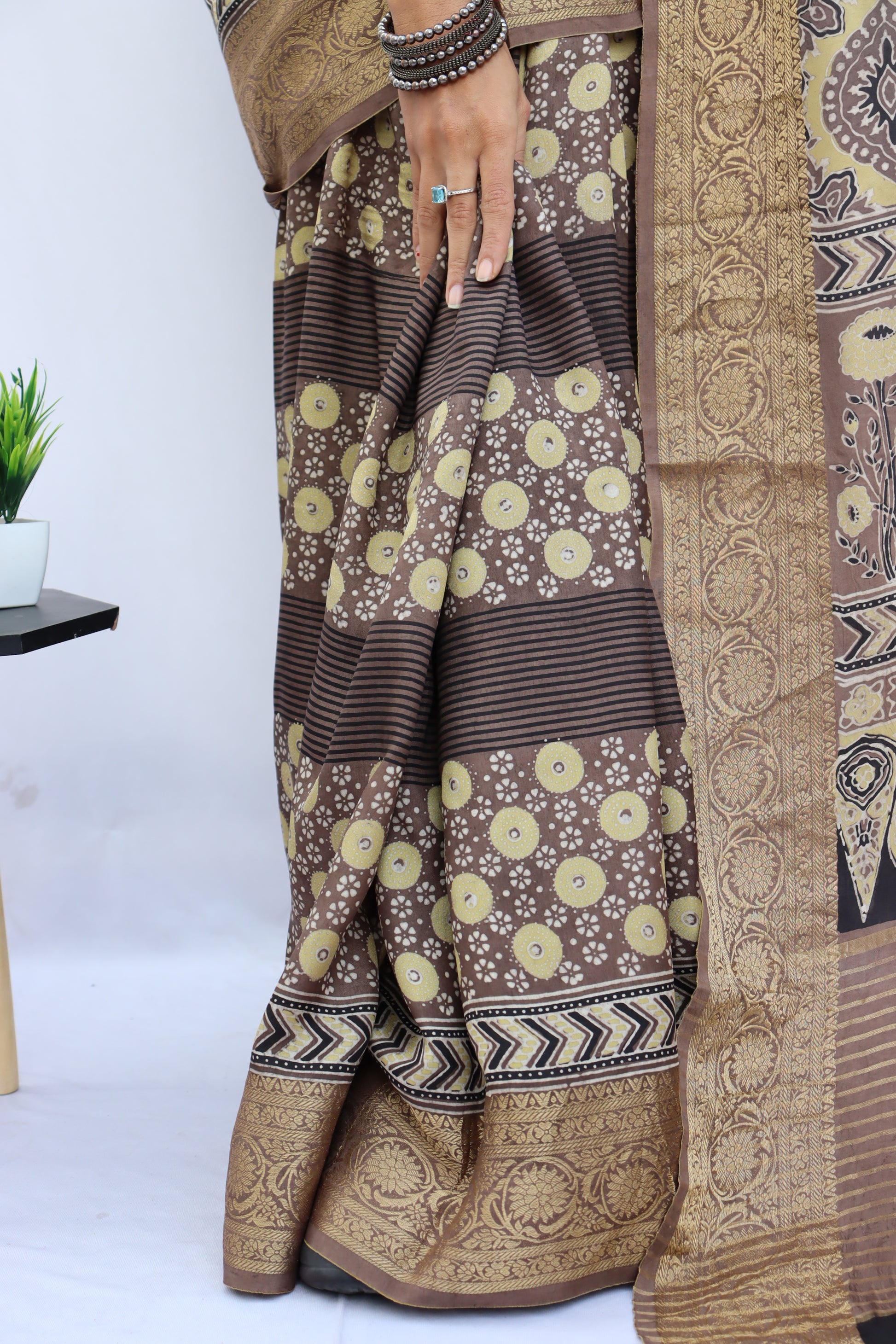 Ajrakh Dola Silk Saree