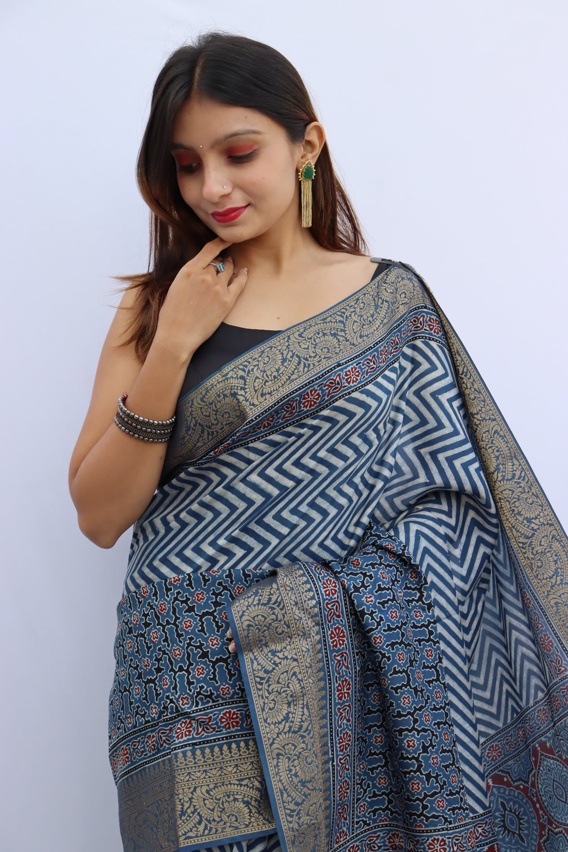 Ajrakh Dola Silk Saree