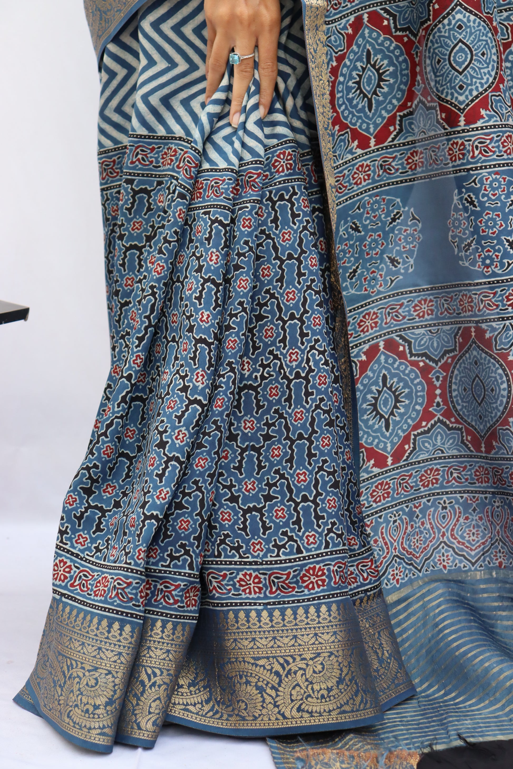 Ajrakh Dola Silk Saree