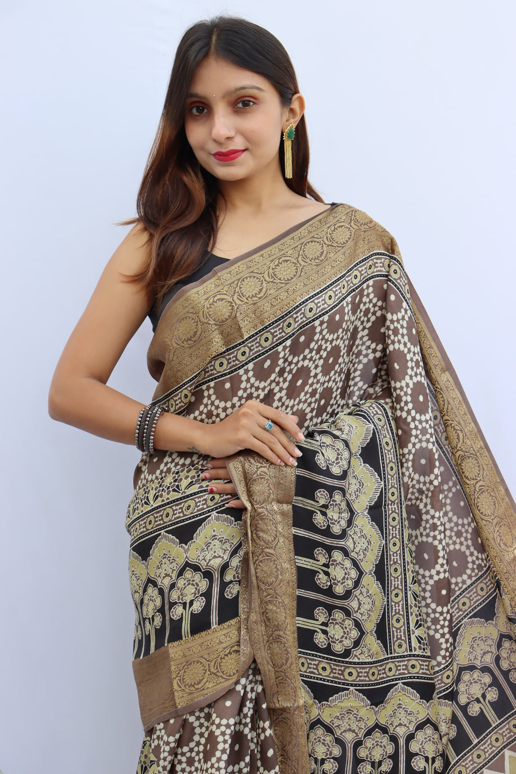 Ajrakh Dola Silk Saree