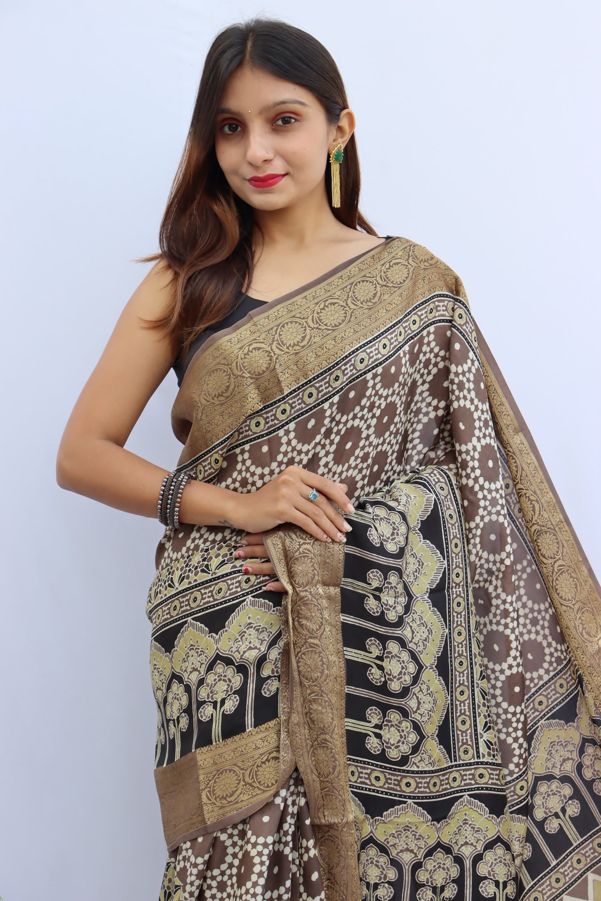 Ajrakh Dola Silk Saree