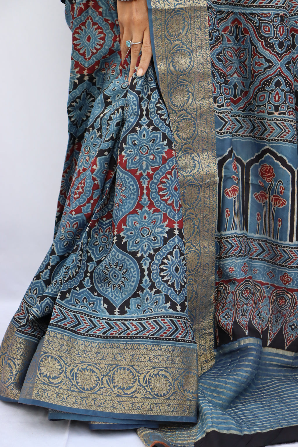 Ajrakh Dola Silk Saree