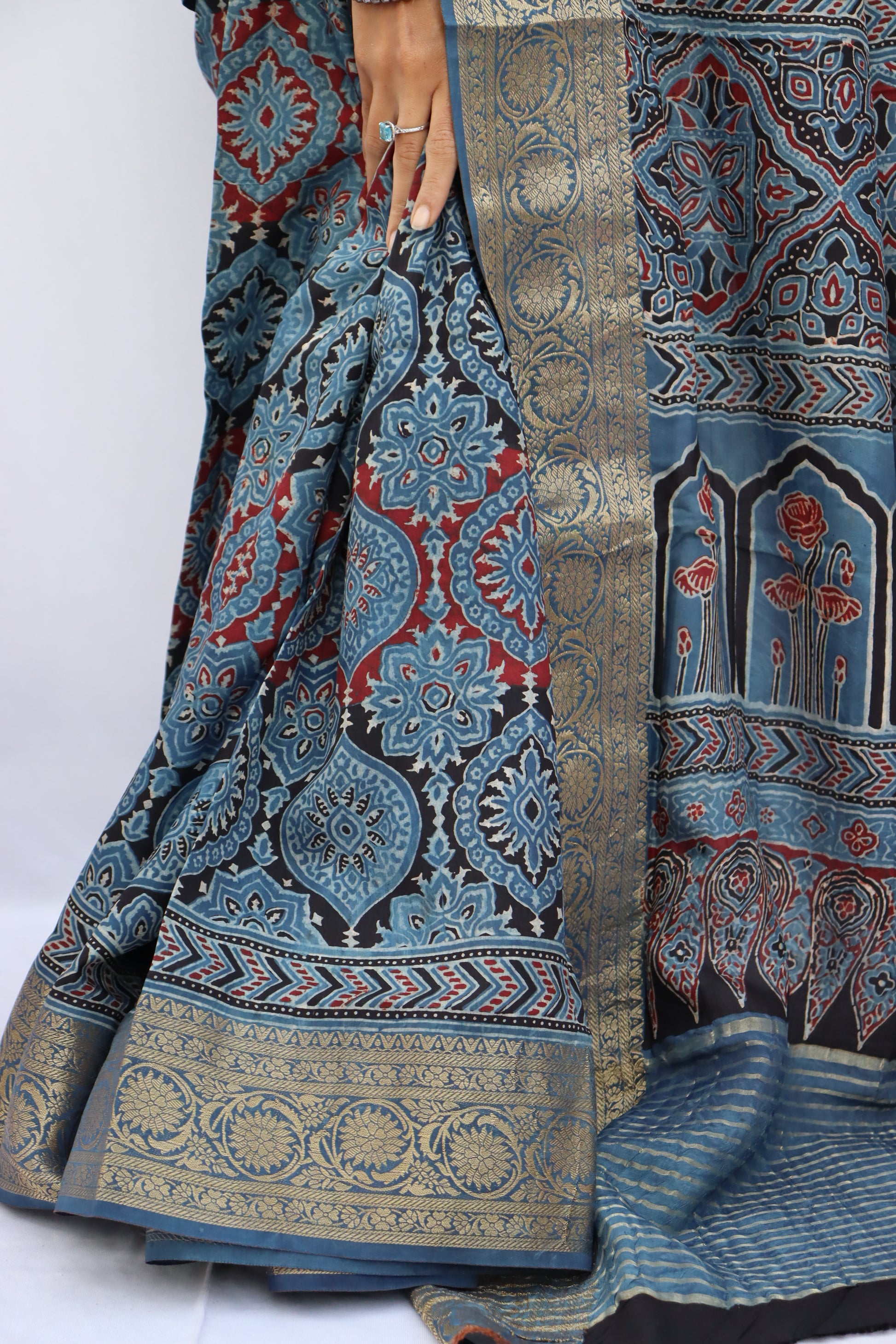Ajrakh Dola Silk Saree