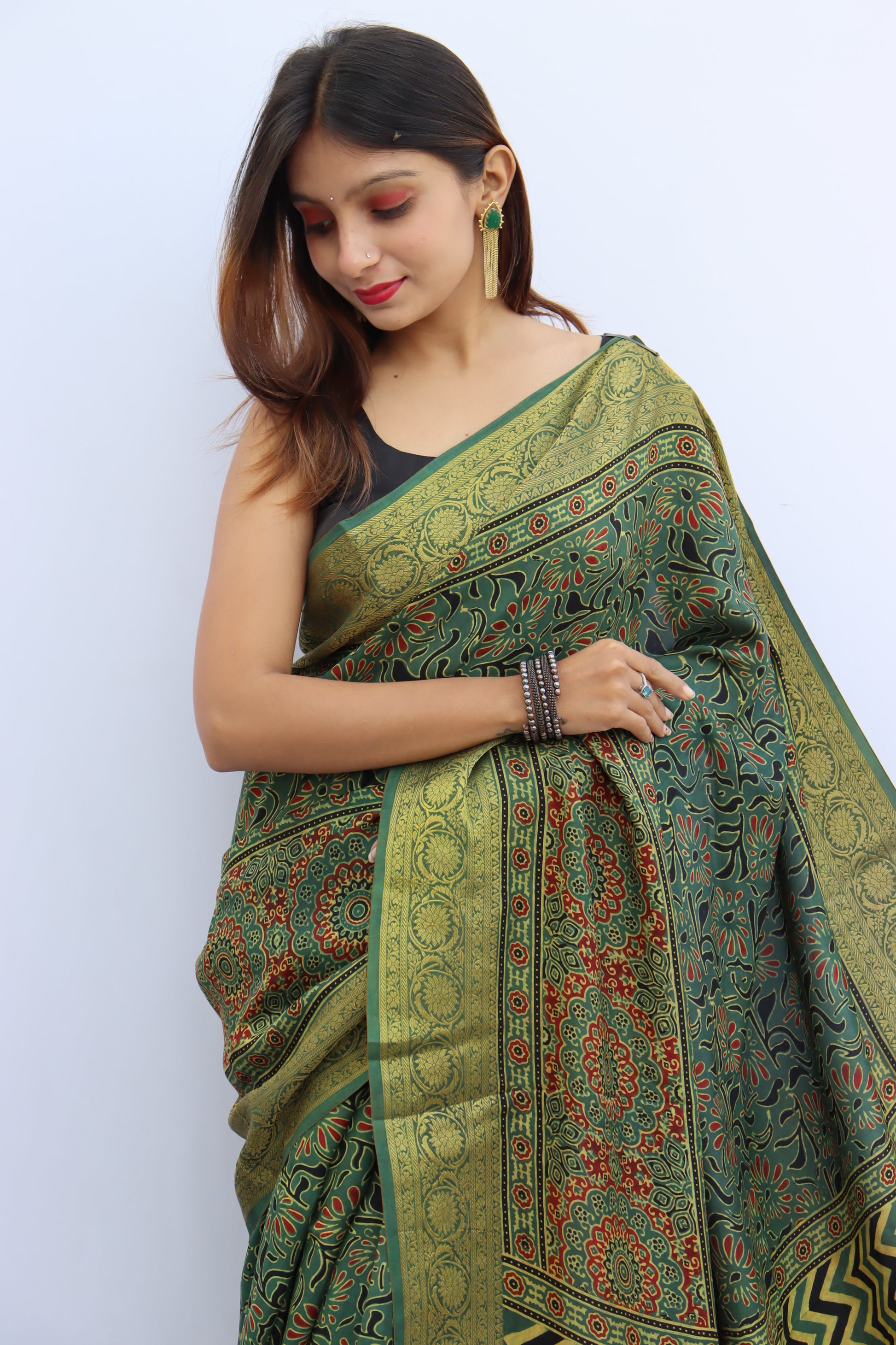 Ajrakh Dola Silk Saree