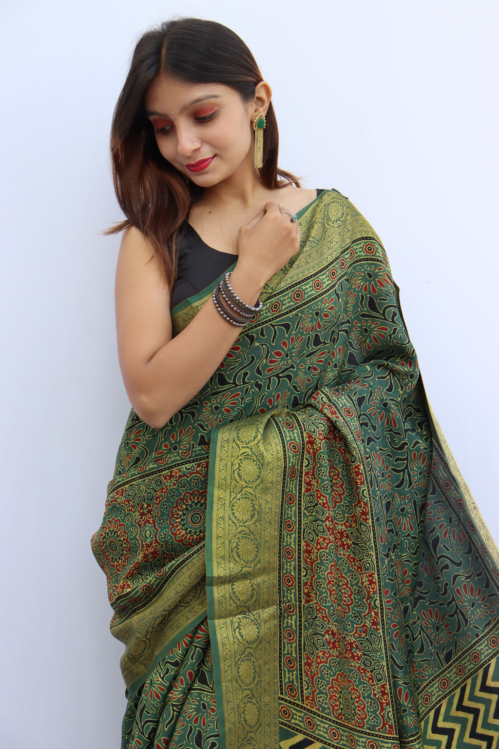 Ajrakh Dola Silk Saree