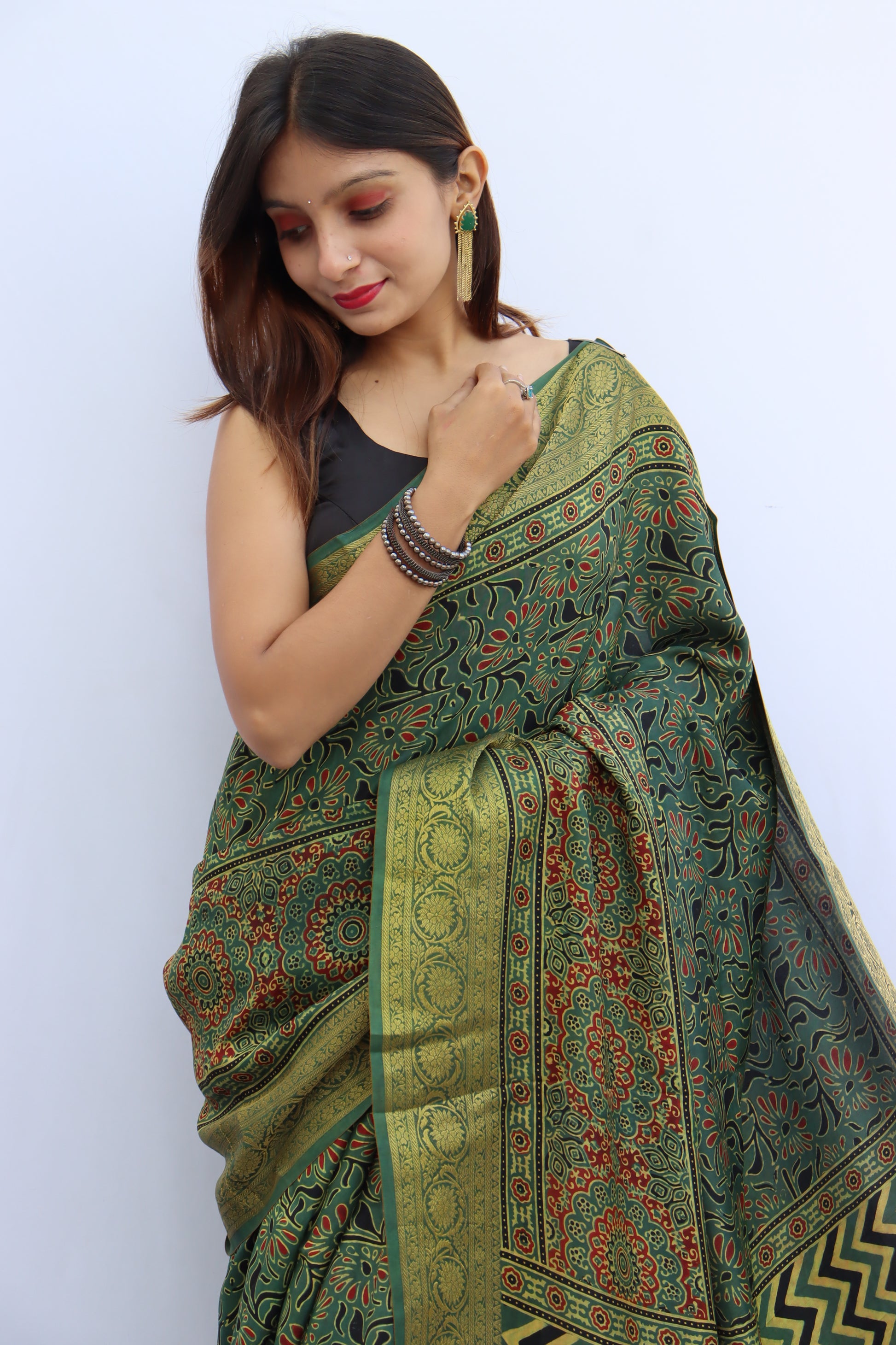 Ajrakh Dola Silk Saree