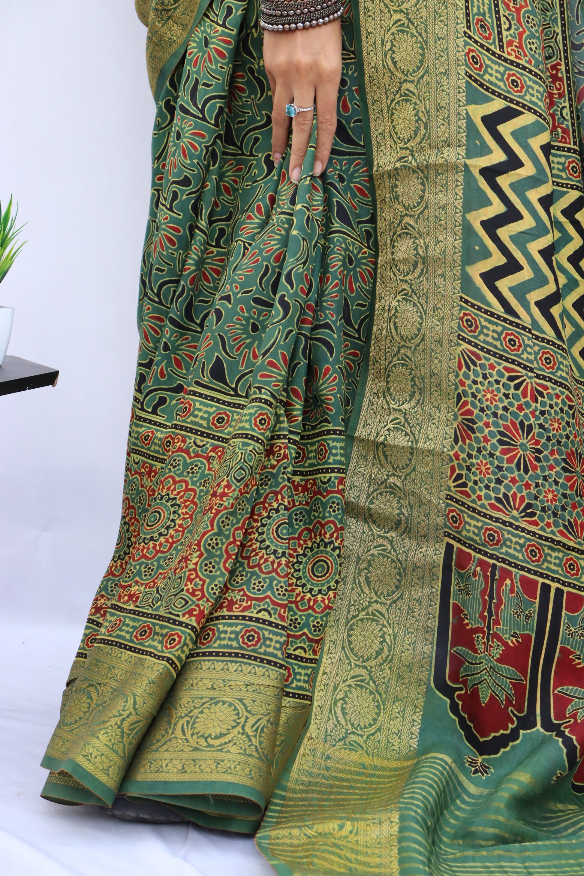 Ajrakh Dola Silk Saree