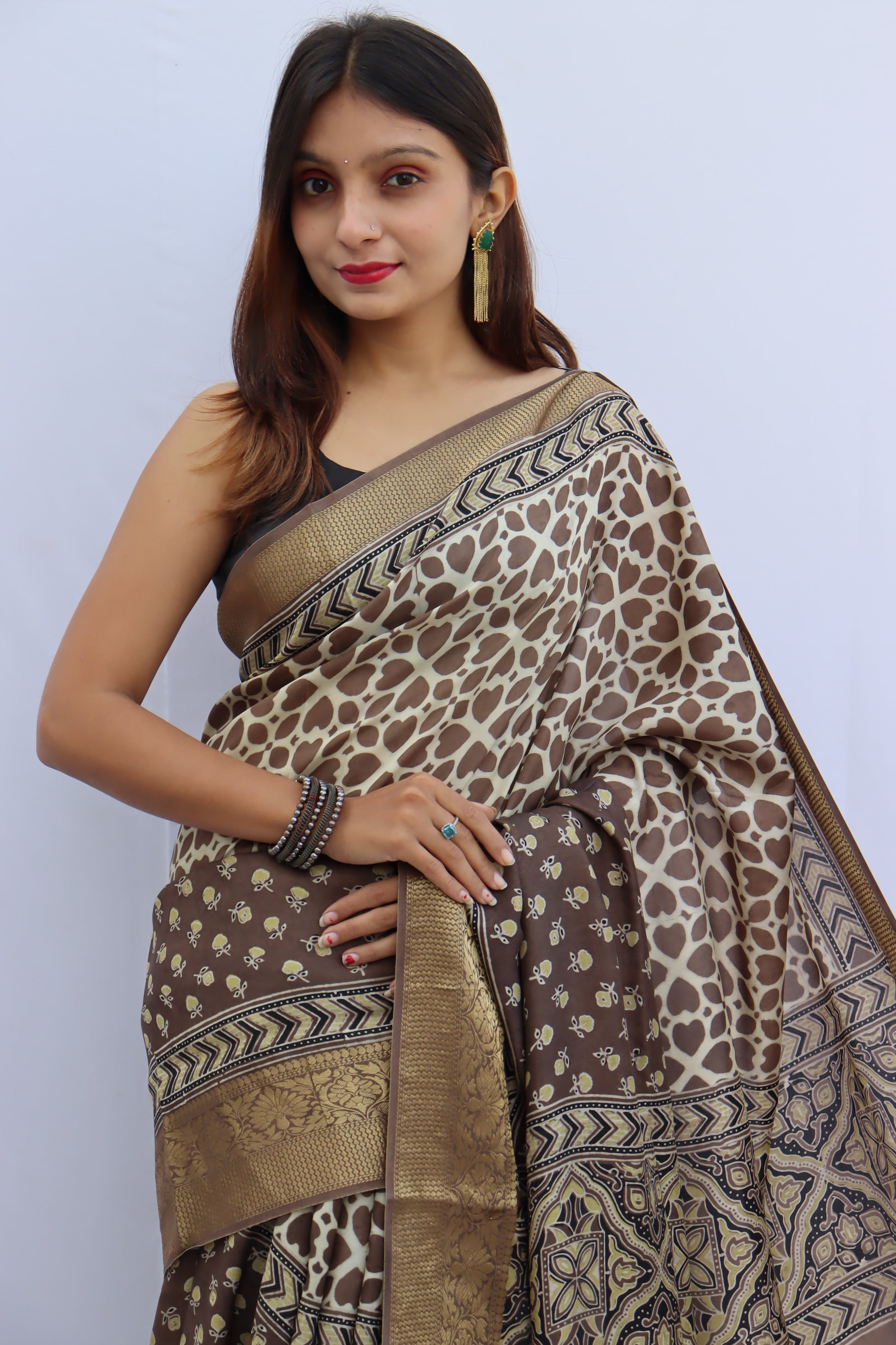 Ajrakh Dola Silk Saree