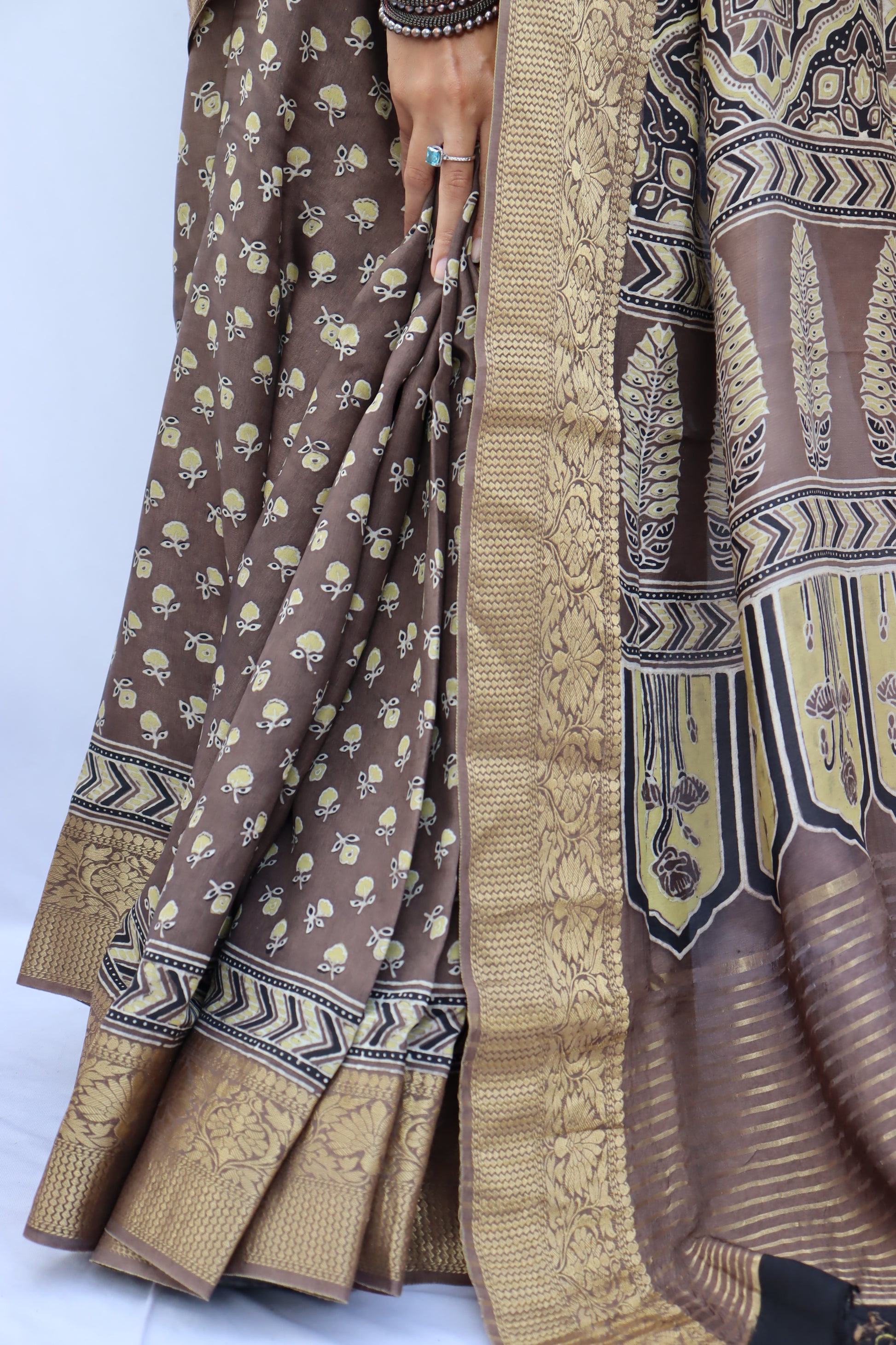Ajrakh Dola Silk Saree