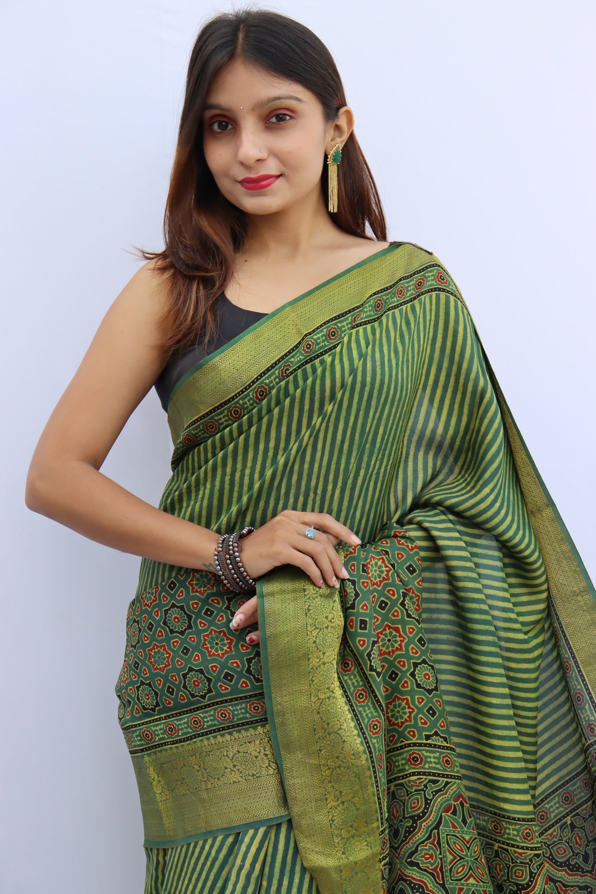 Ajrakh Dola Silk Saree