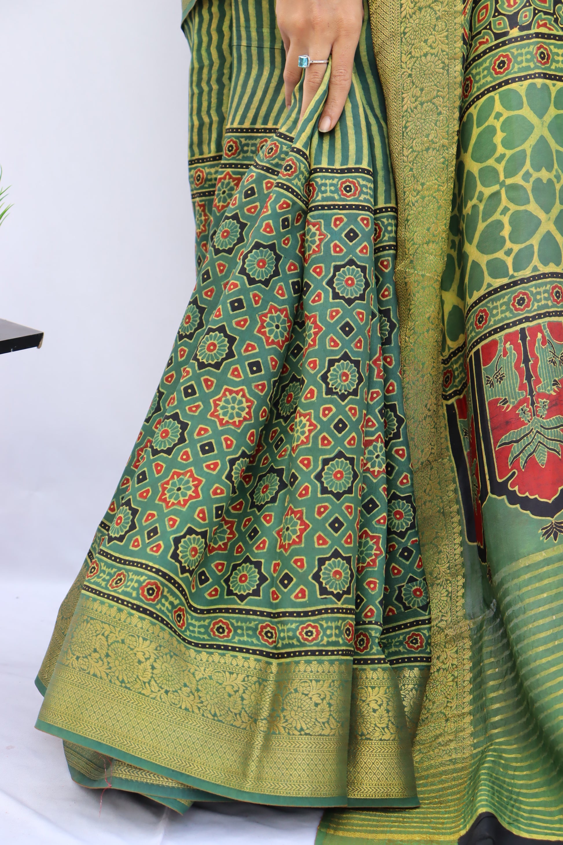 Ajrakh Dola Silk Saree