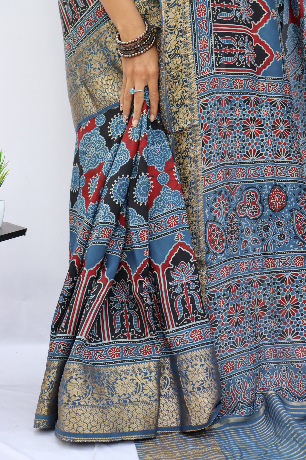 Ajrakh Dola Silk Saree