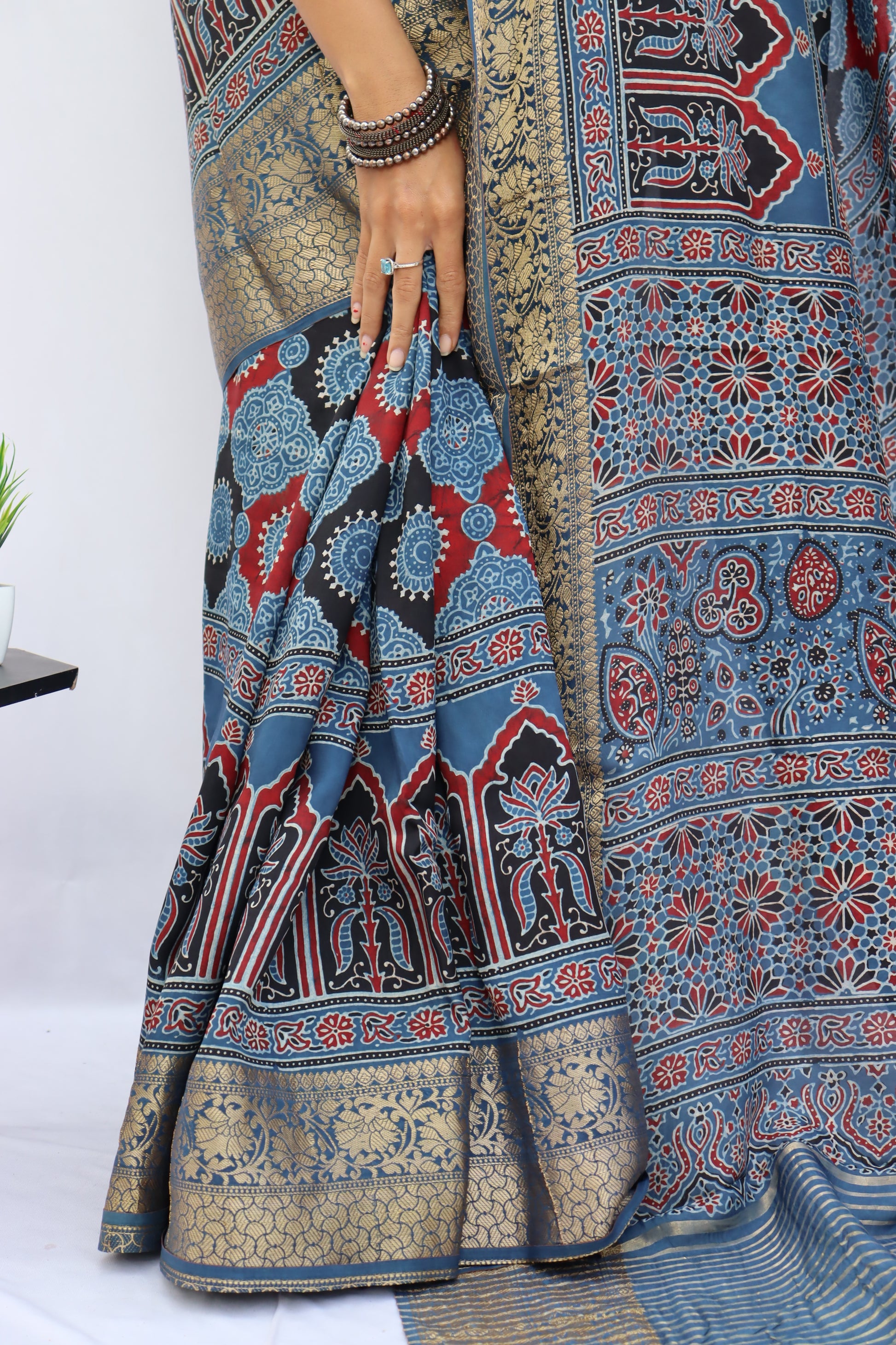Ajrakh Dola Silk Saree