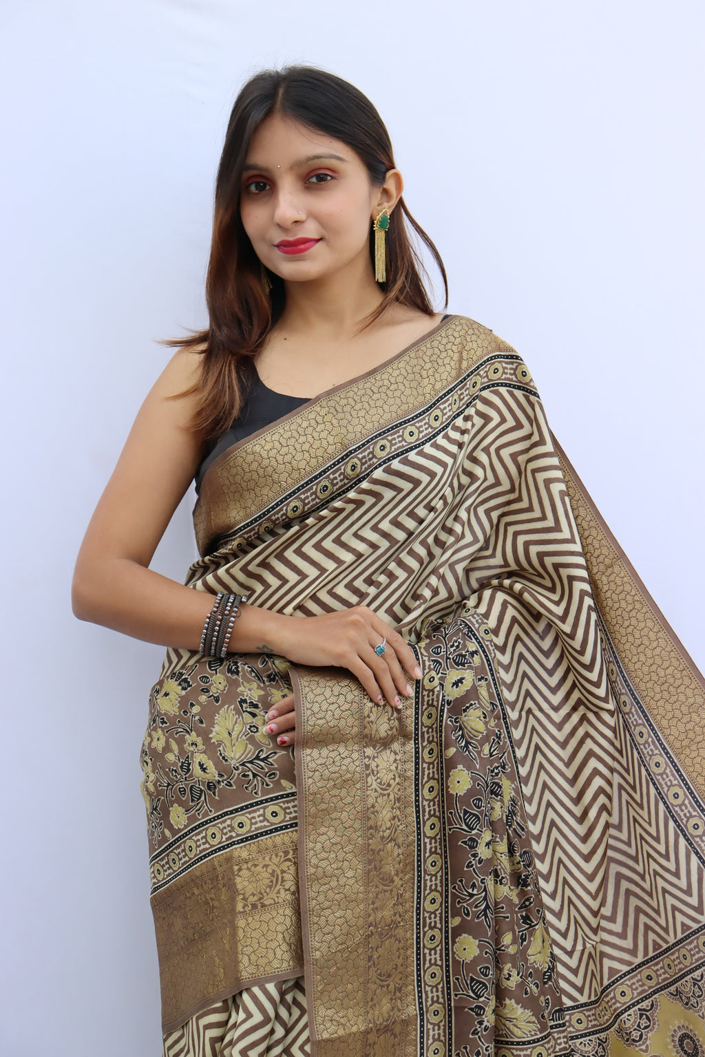 Ajrakh Dola Silk Saree