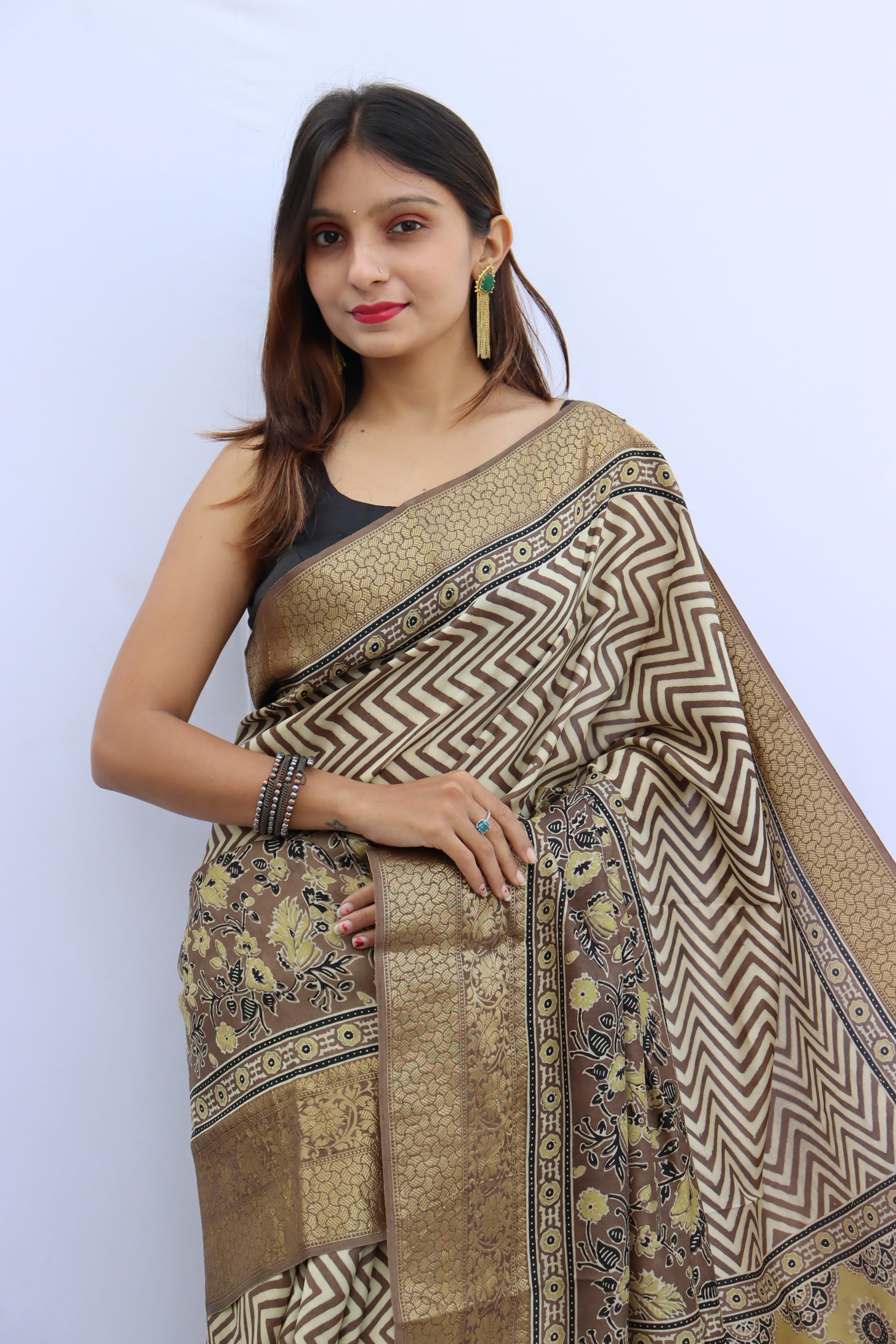 Ajrakh Dola Silk Saree