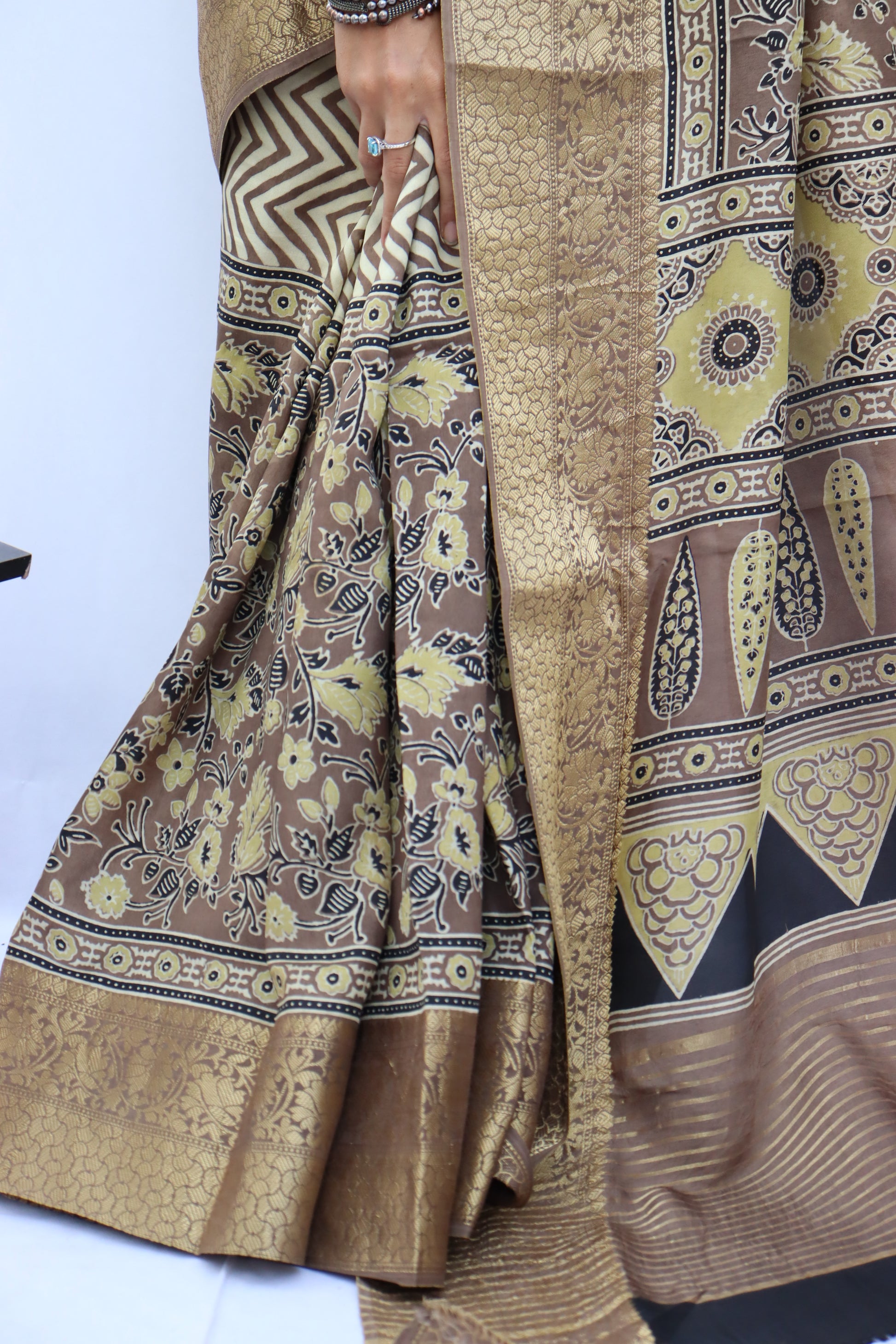 Ajrakh Dola Silk Saree