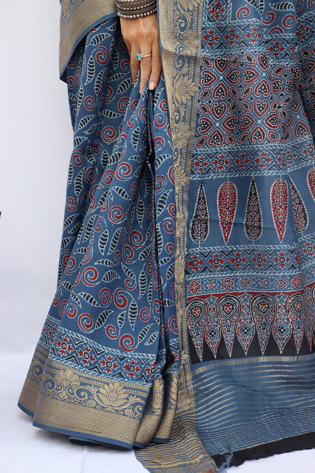 Ajrakh Dola Silk Saree