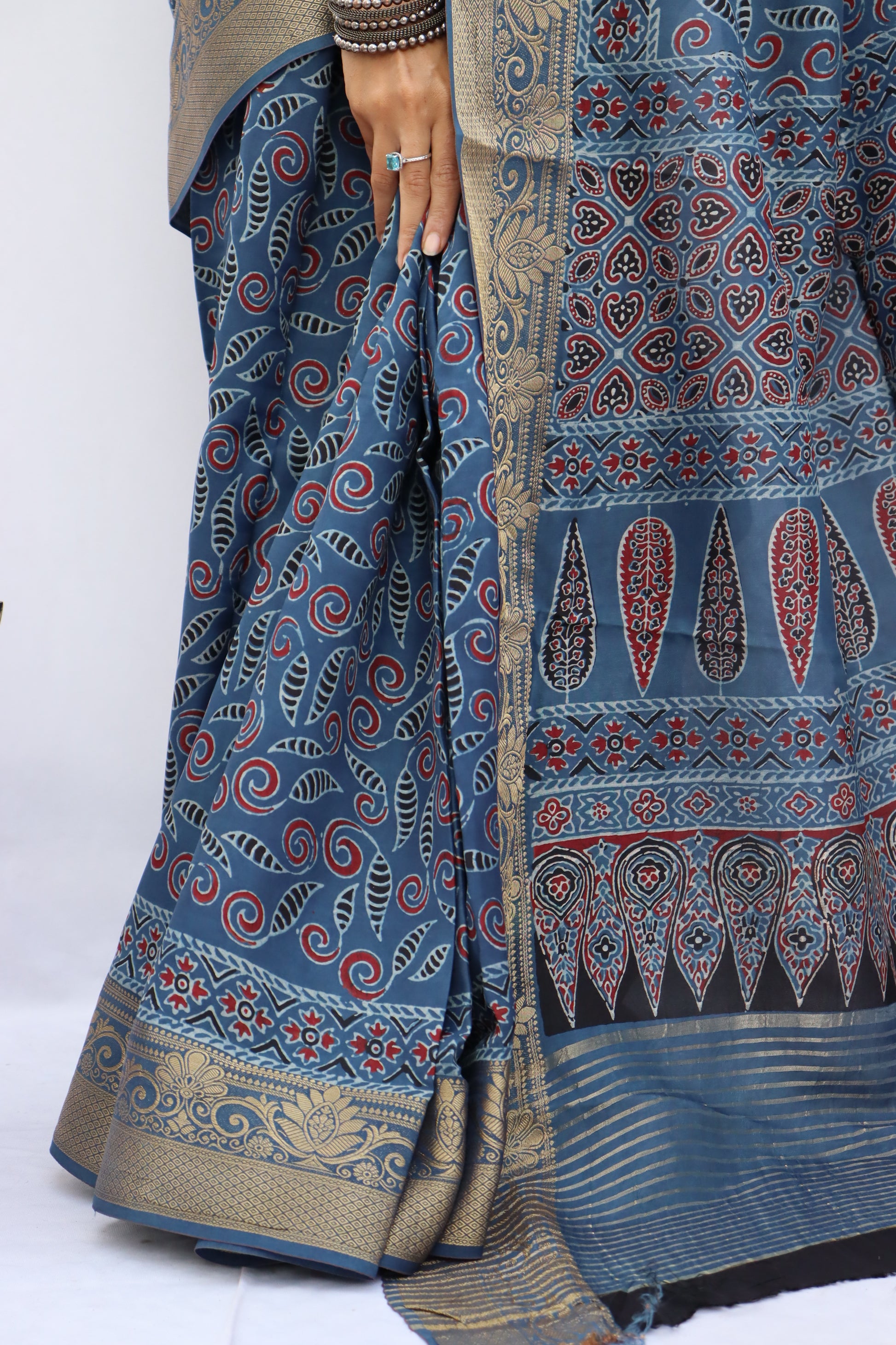 Ajrakh Dola Silk Saree
