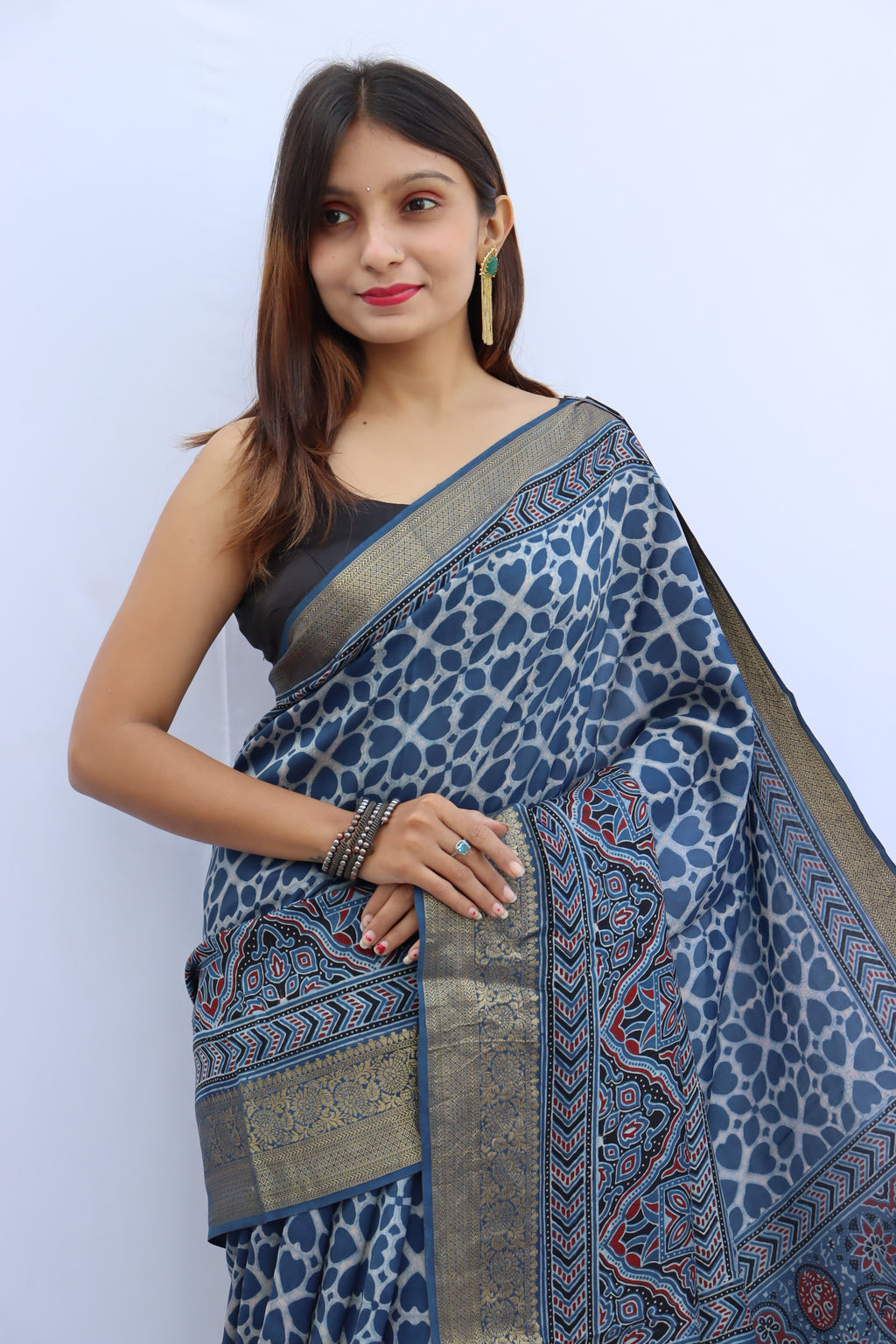 Ajrakh Dola Silk Saree