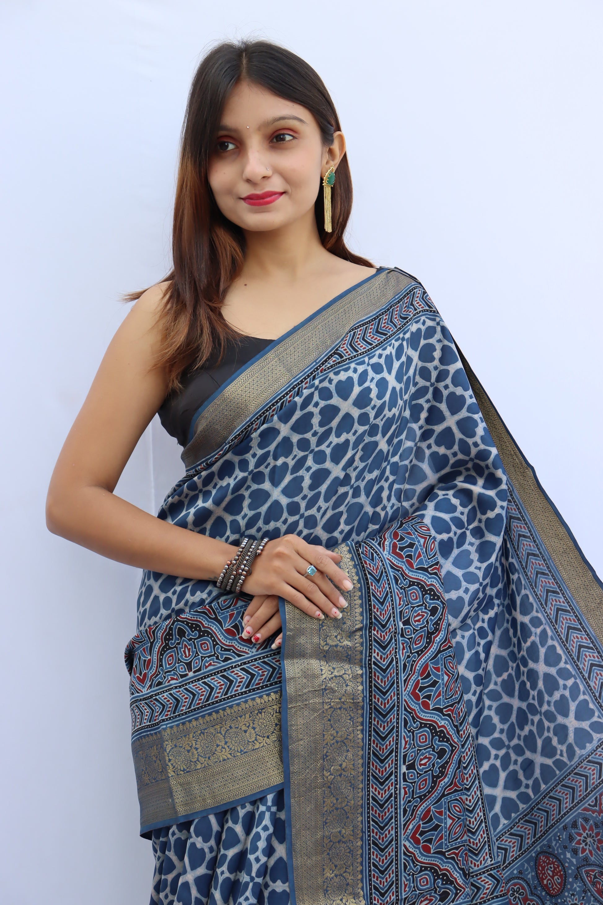 Ajrakh Dola Silk Saree