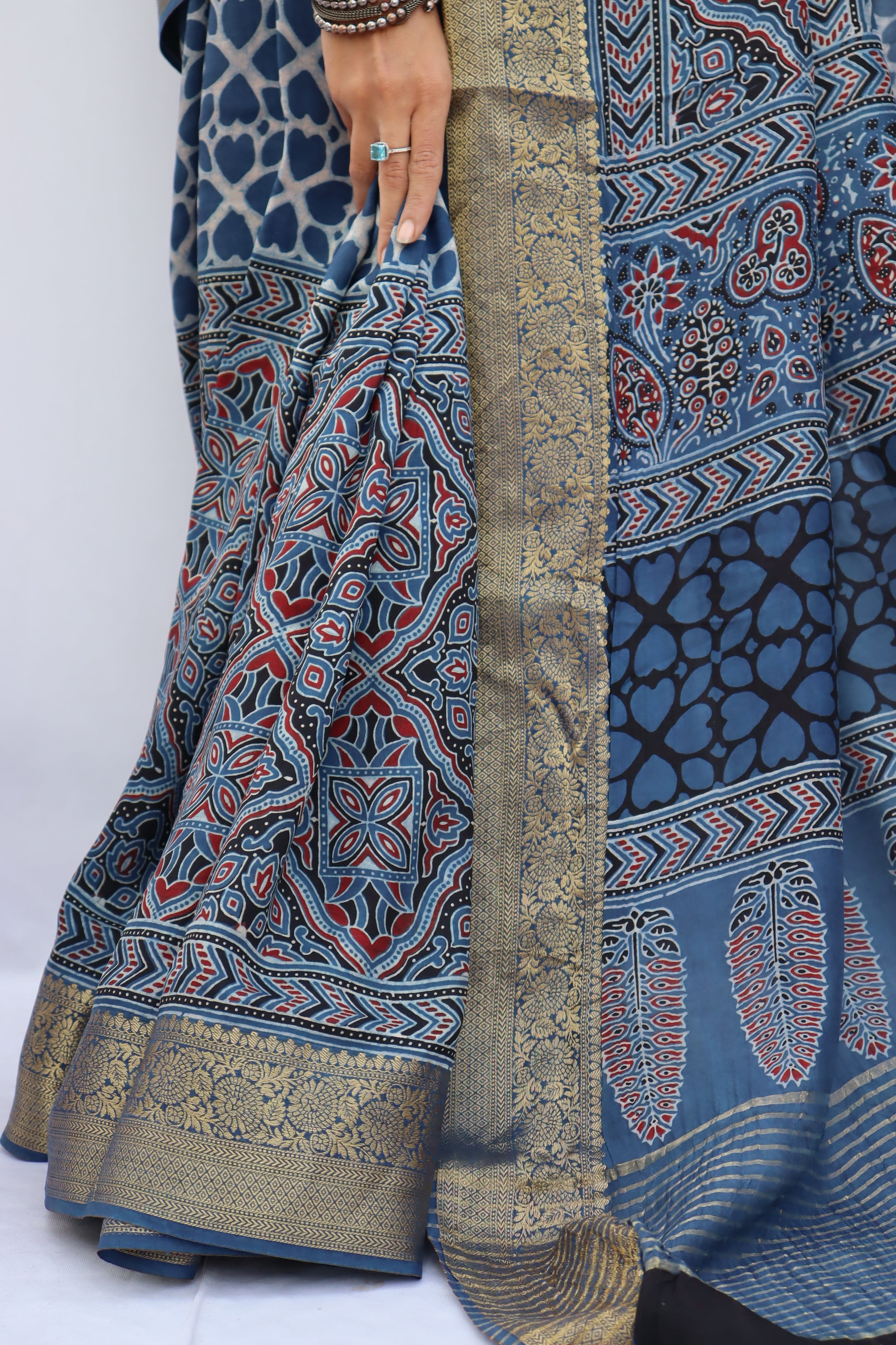 Ajrakh Dola Silk Saree