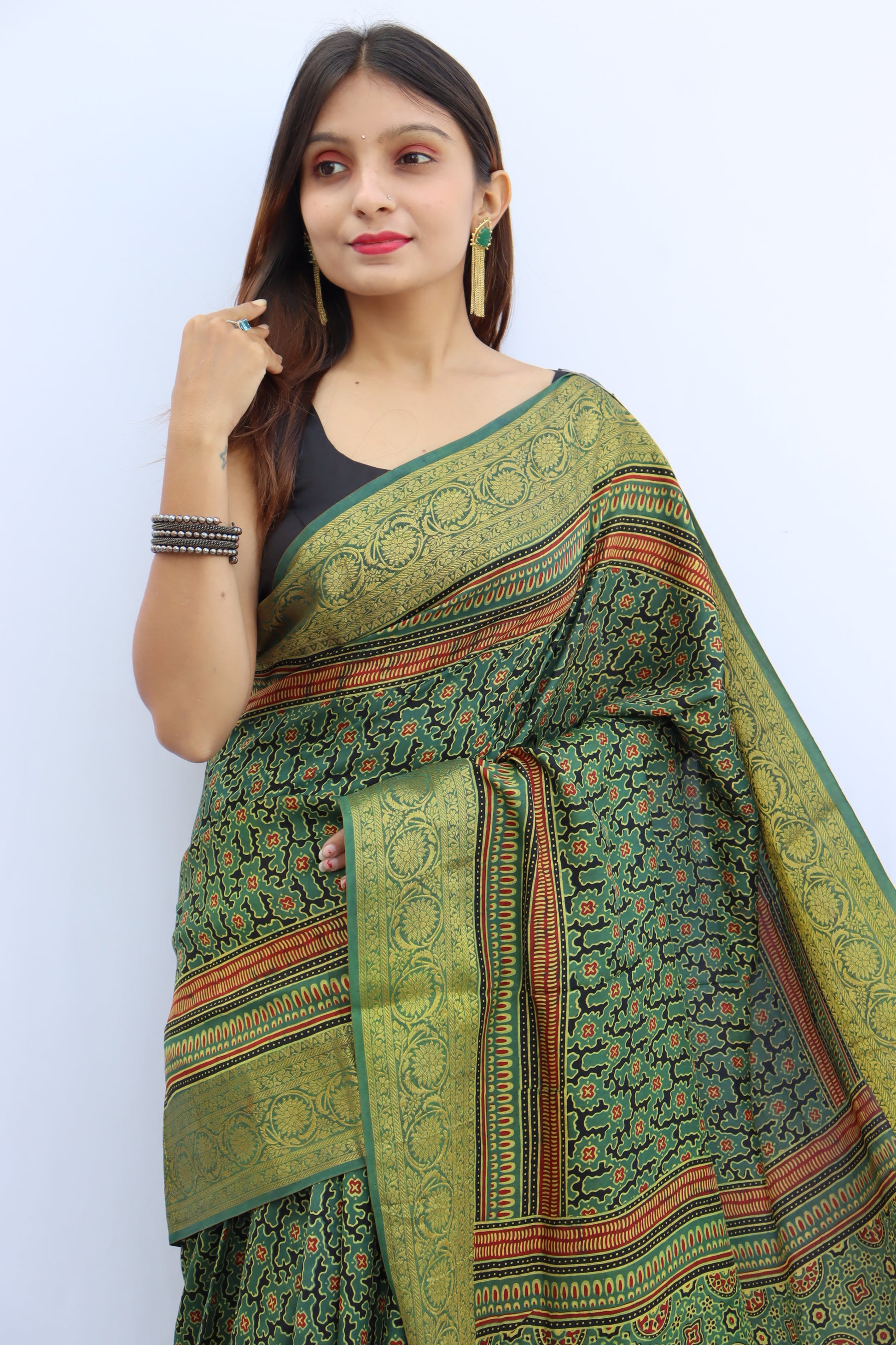 Ajrakh Dola Silk Saree