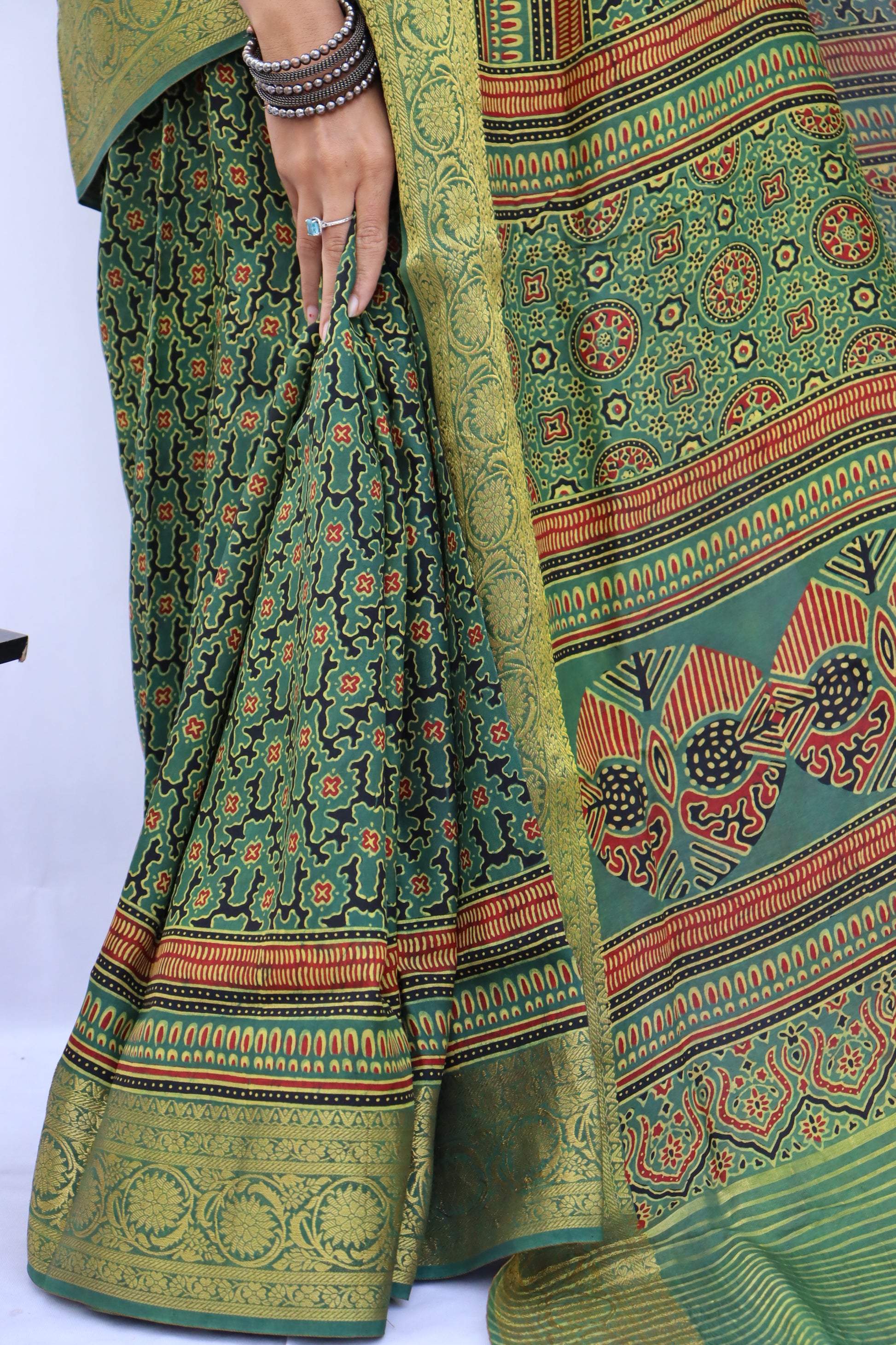 Ajrakh Dola Silk Saree