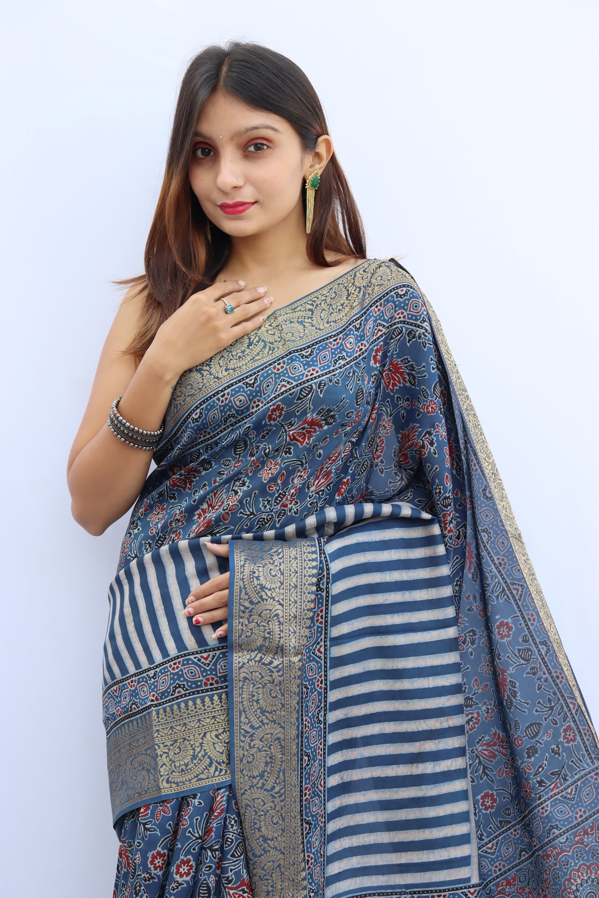 Ajrakh Dola Silk Saree