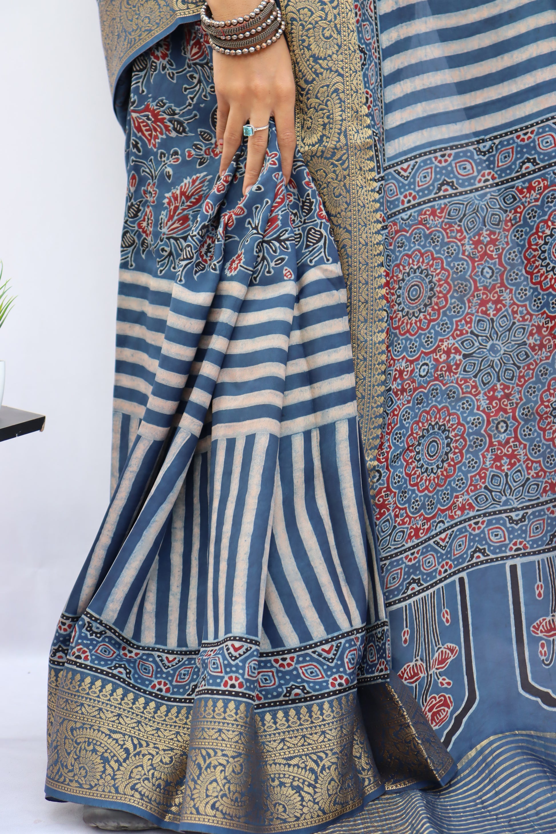 Ajrakh Dola Silk Saree