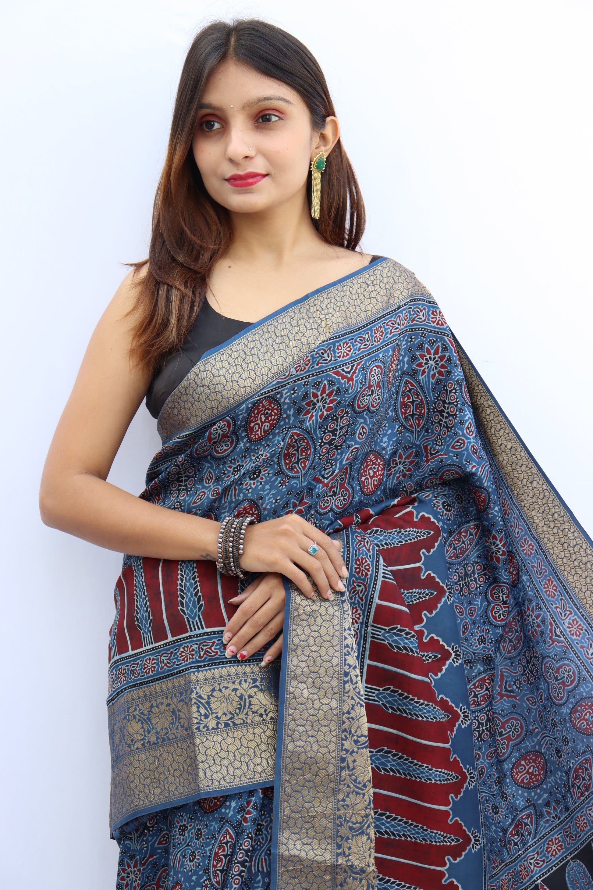 Ajrakh Dola Silk Saree