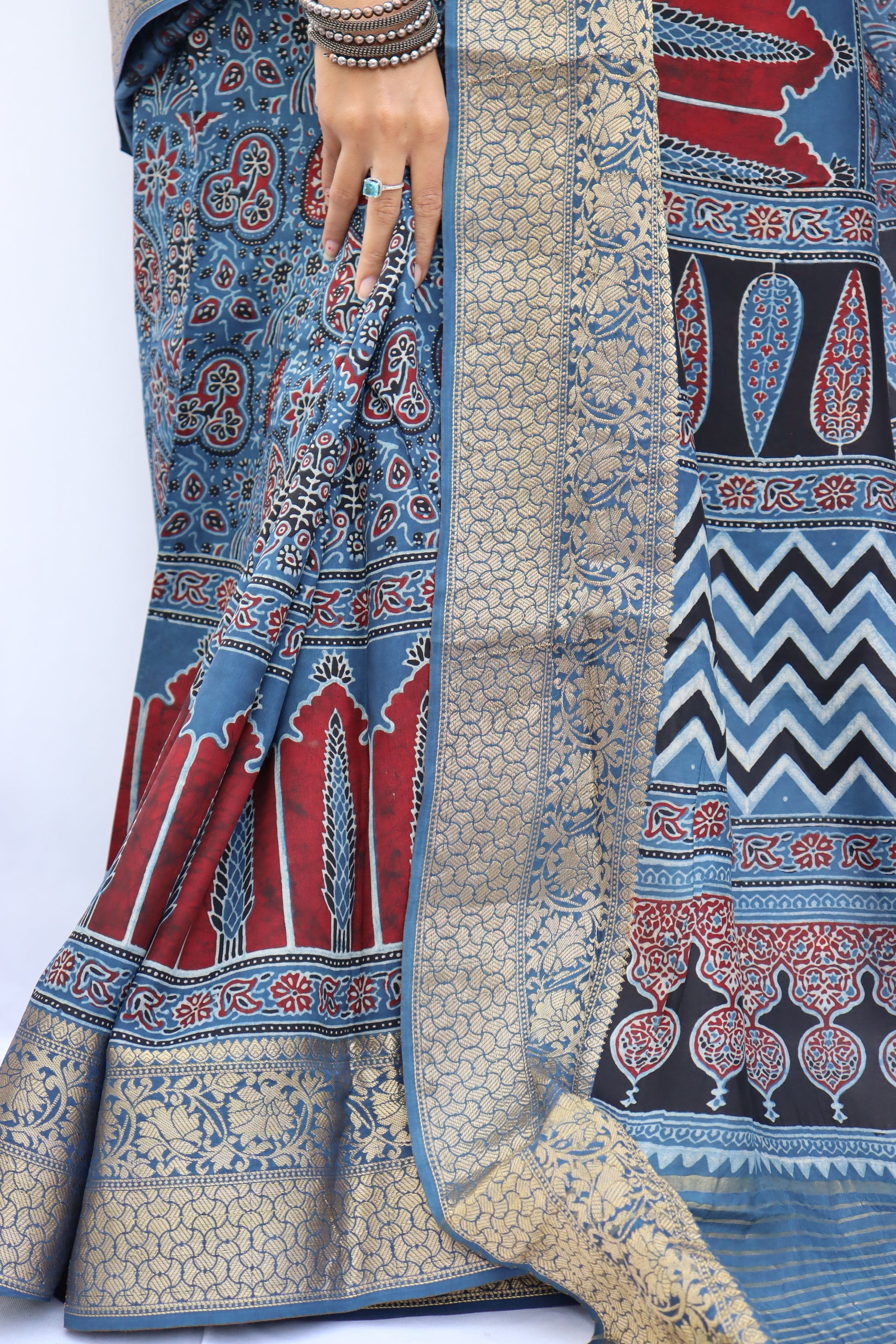 Ajrakh Dola Silk Saree