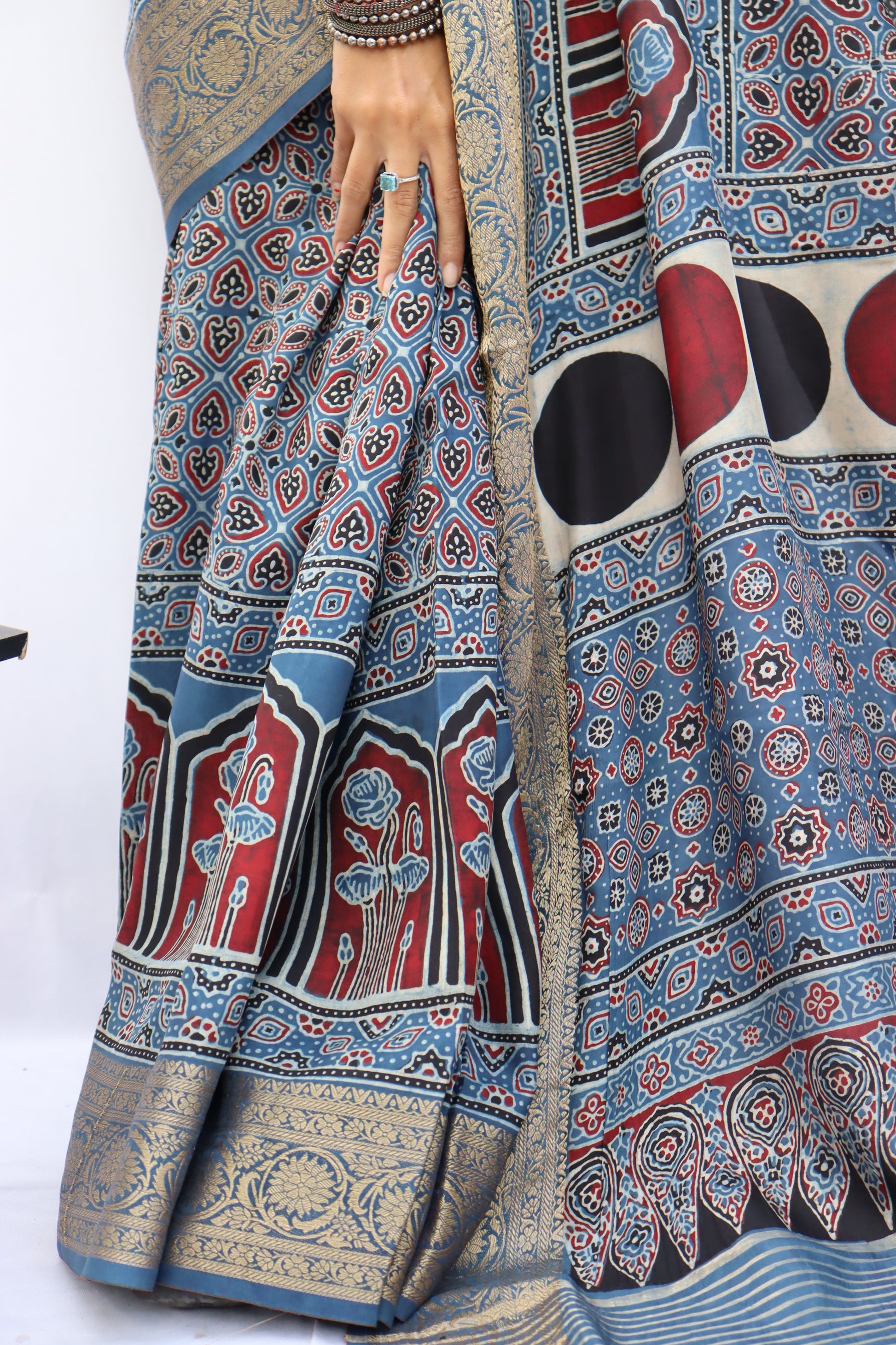 Ajrakh Dola Silk Saree