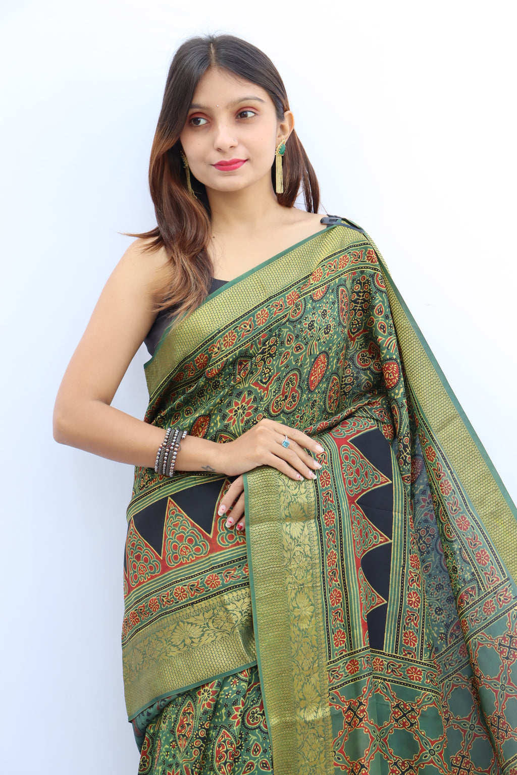 Ajrakh Dola Silk Saree