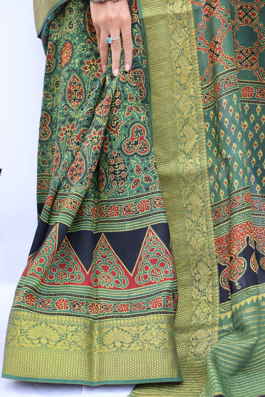 Ajrakh Dola Silk Saree