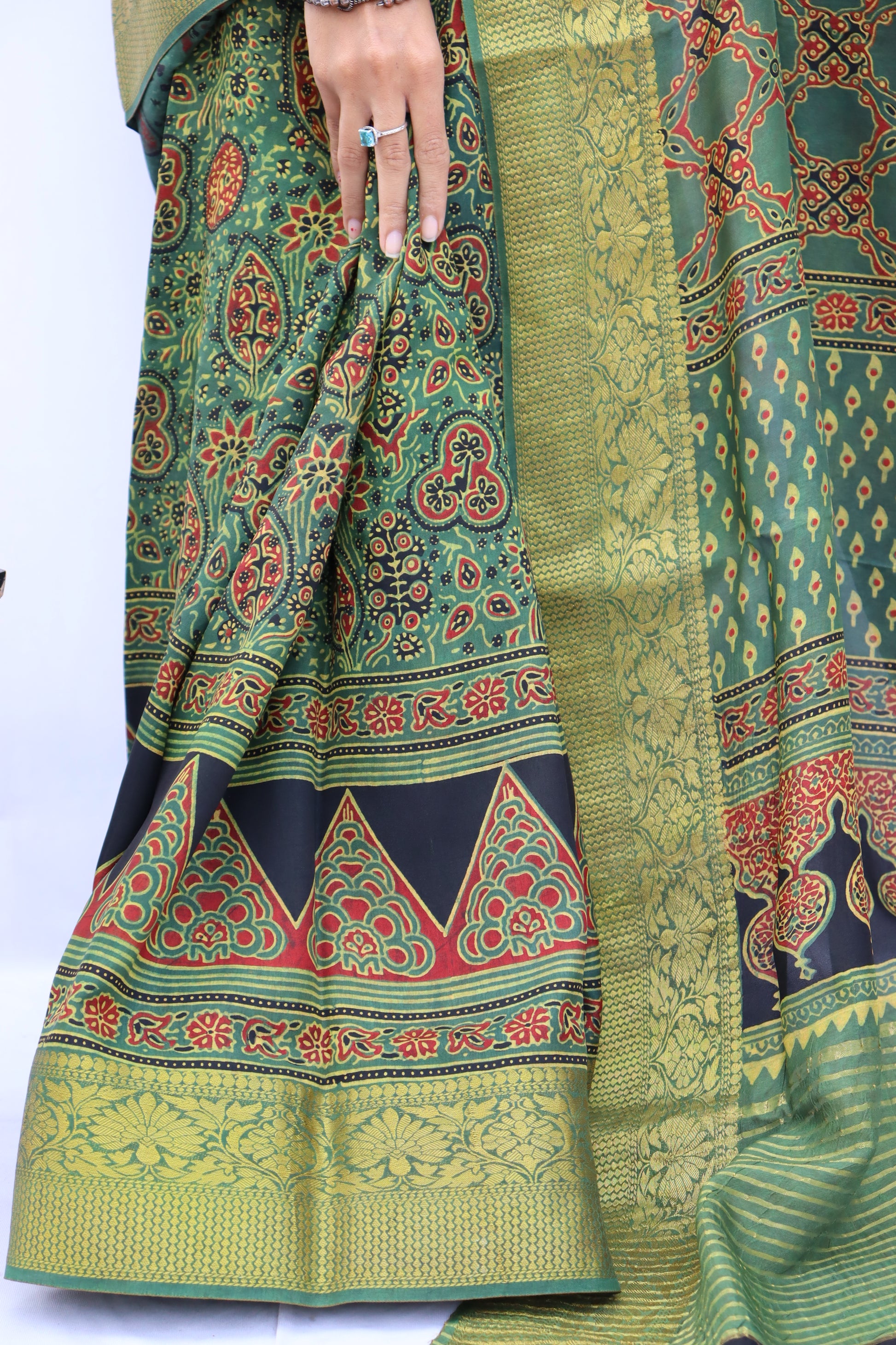 Ajrakh Dola Silk Saree