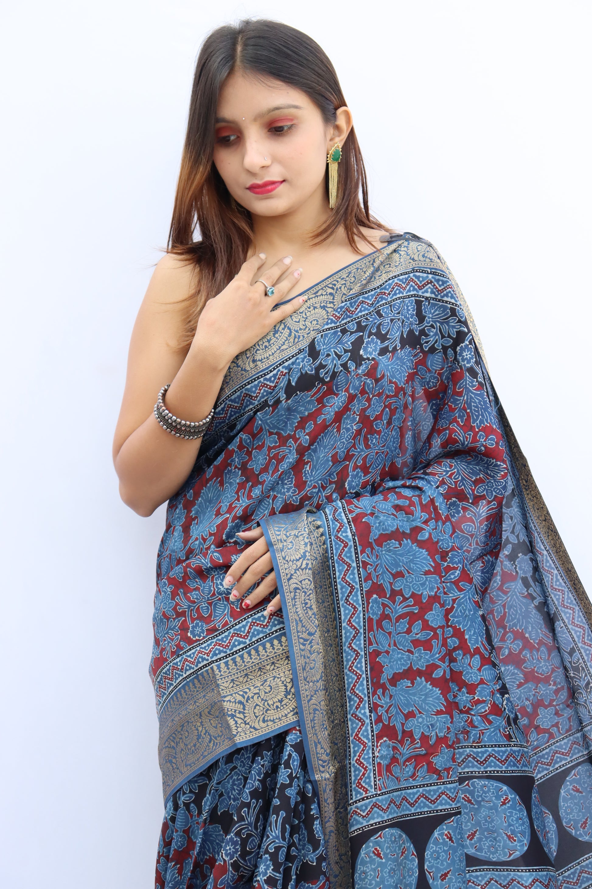 Ajrakh Dola Silk Saree