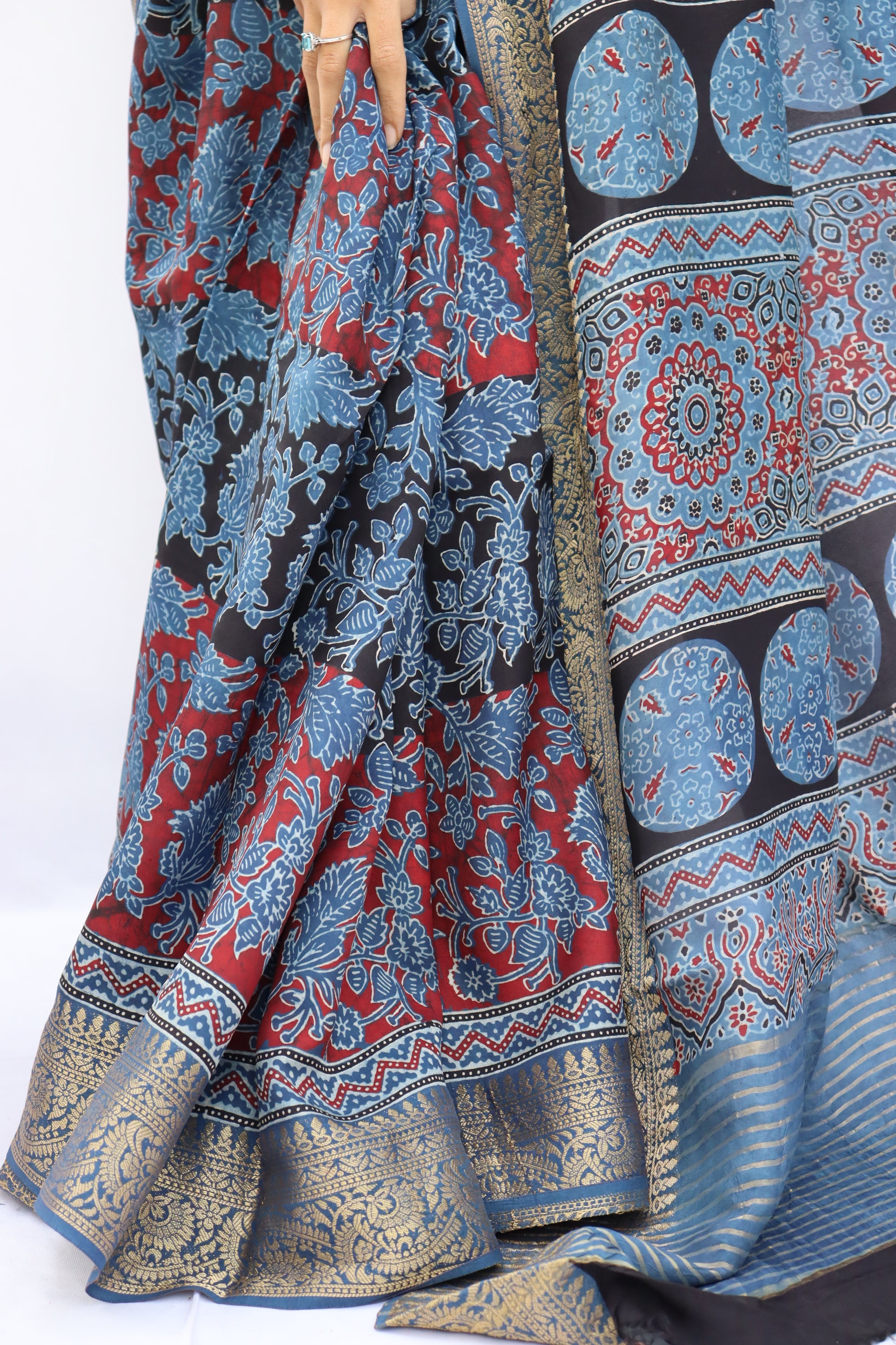 Ajrakh Dola Silk Saree