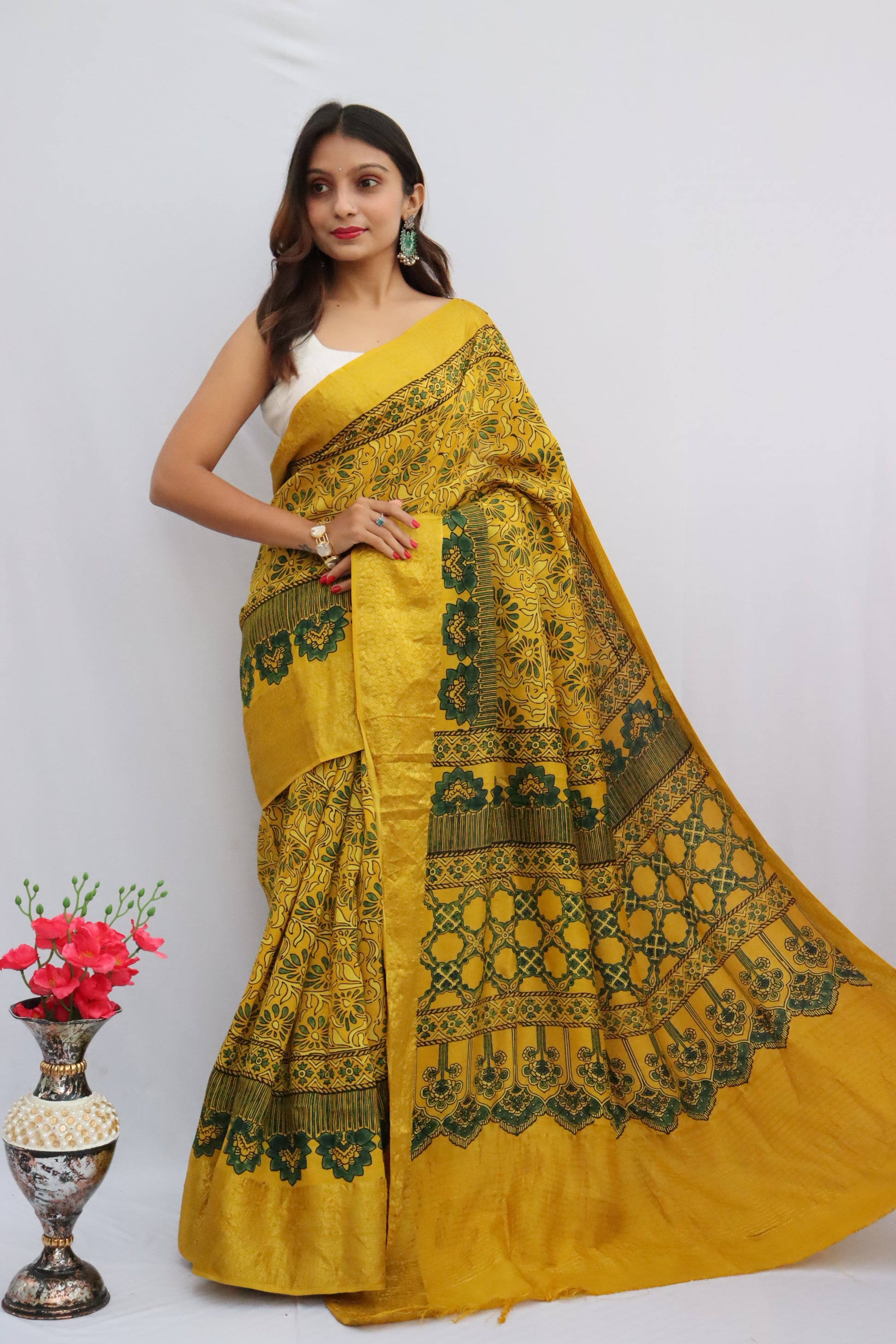 Ajrakh Dola Silk Saree