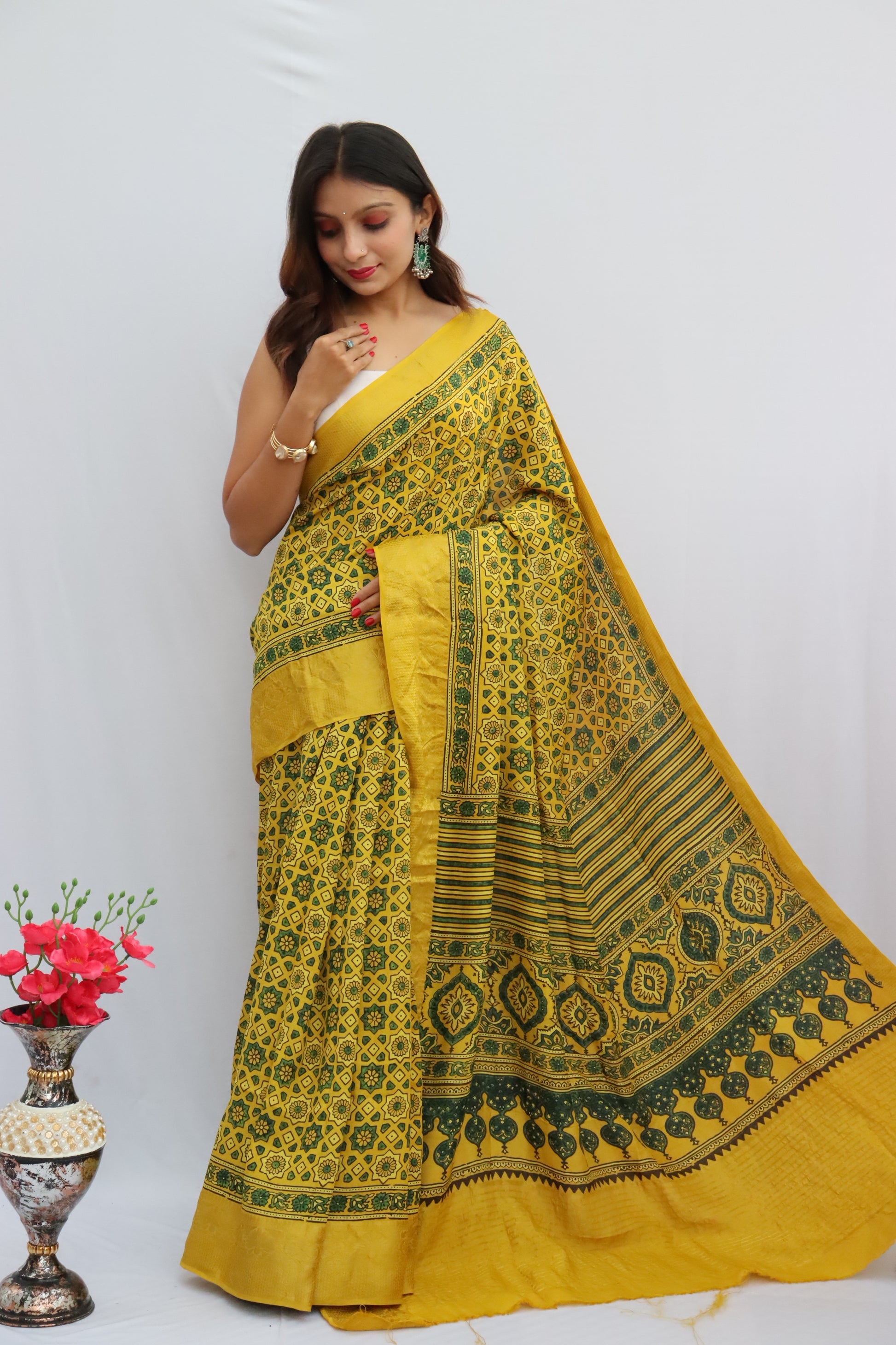 Ajrakh Dola Silk Saree