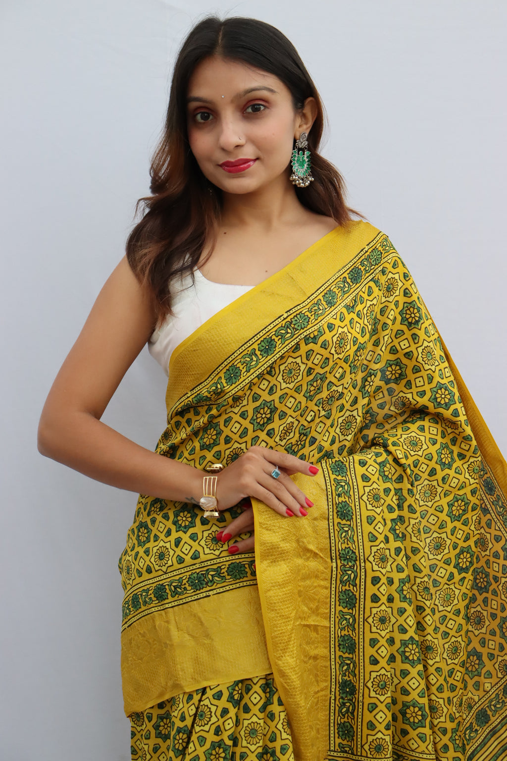 Ajrakh Dola Silk Saree