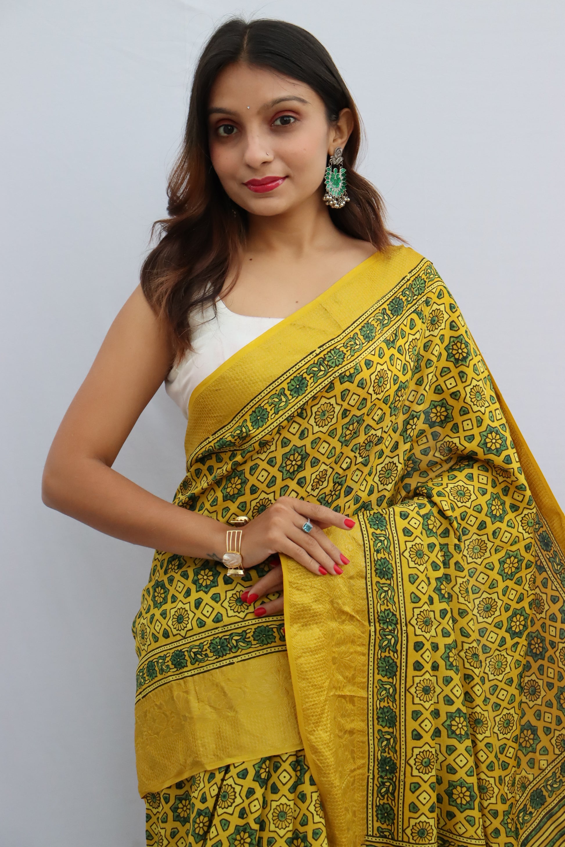 Ajrakh Dola Silk Saree