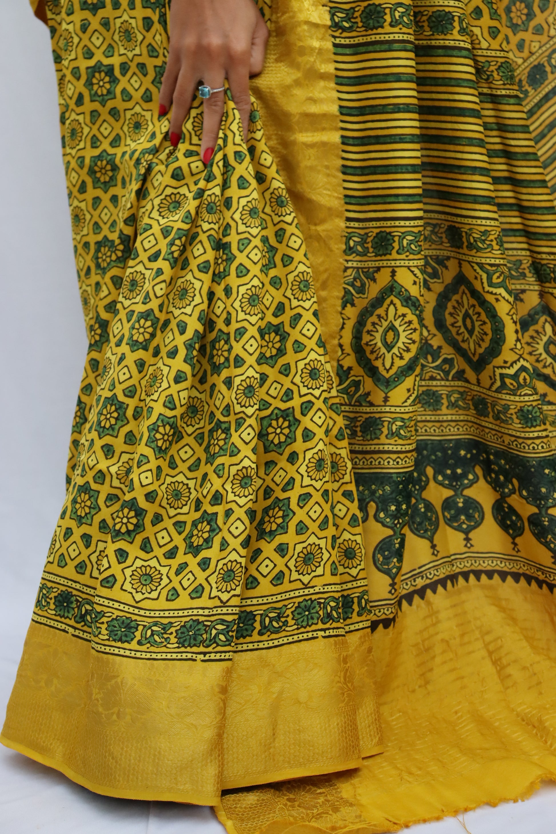 Ajrakh Dola Silk Saree
