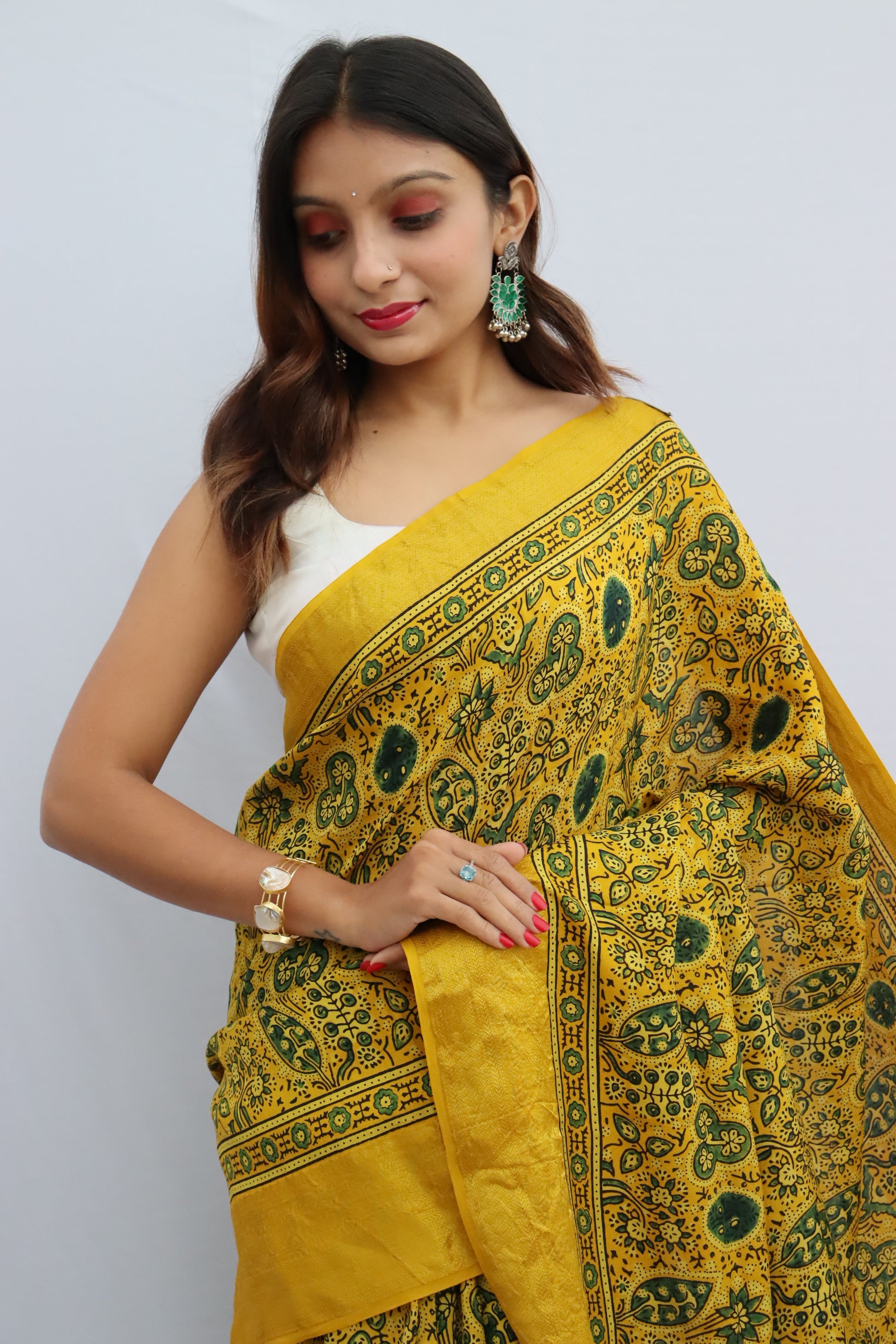 Ajrakh Dola Silk Saree