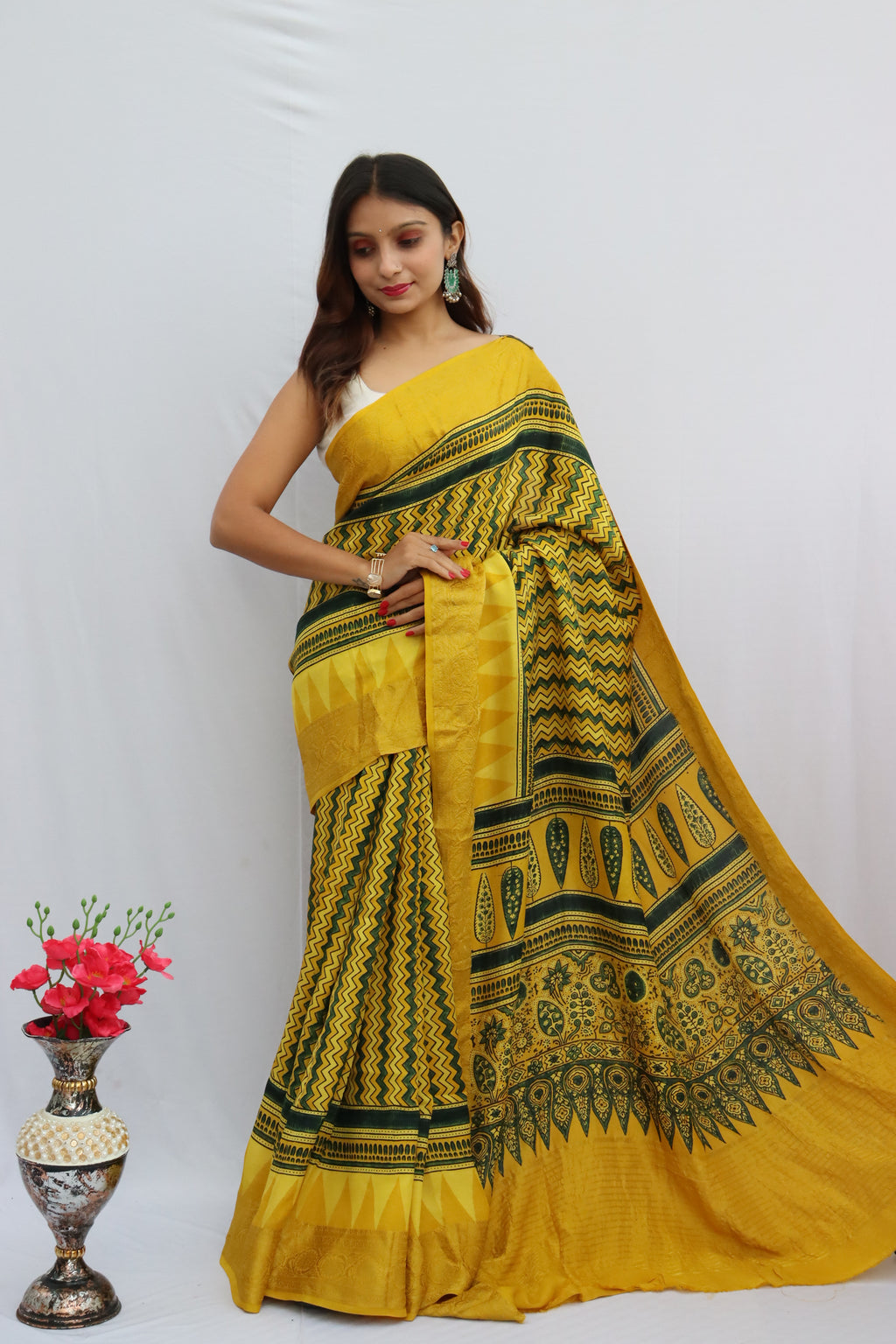 Ajrakh Dola Silk Saree