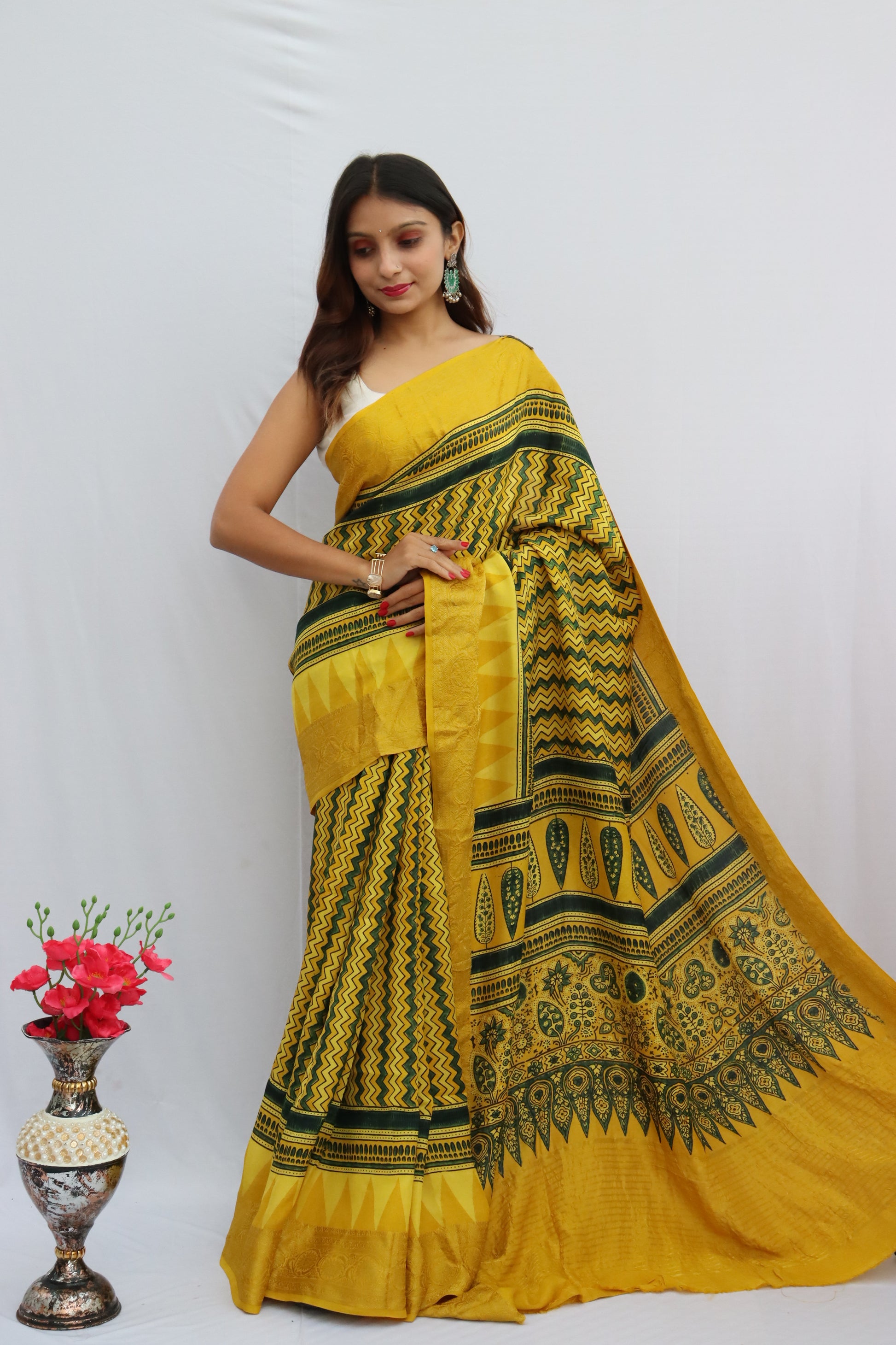 Ajrakh Dola Silk Saree