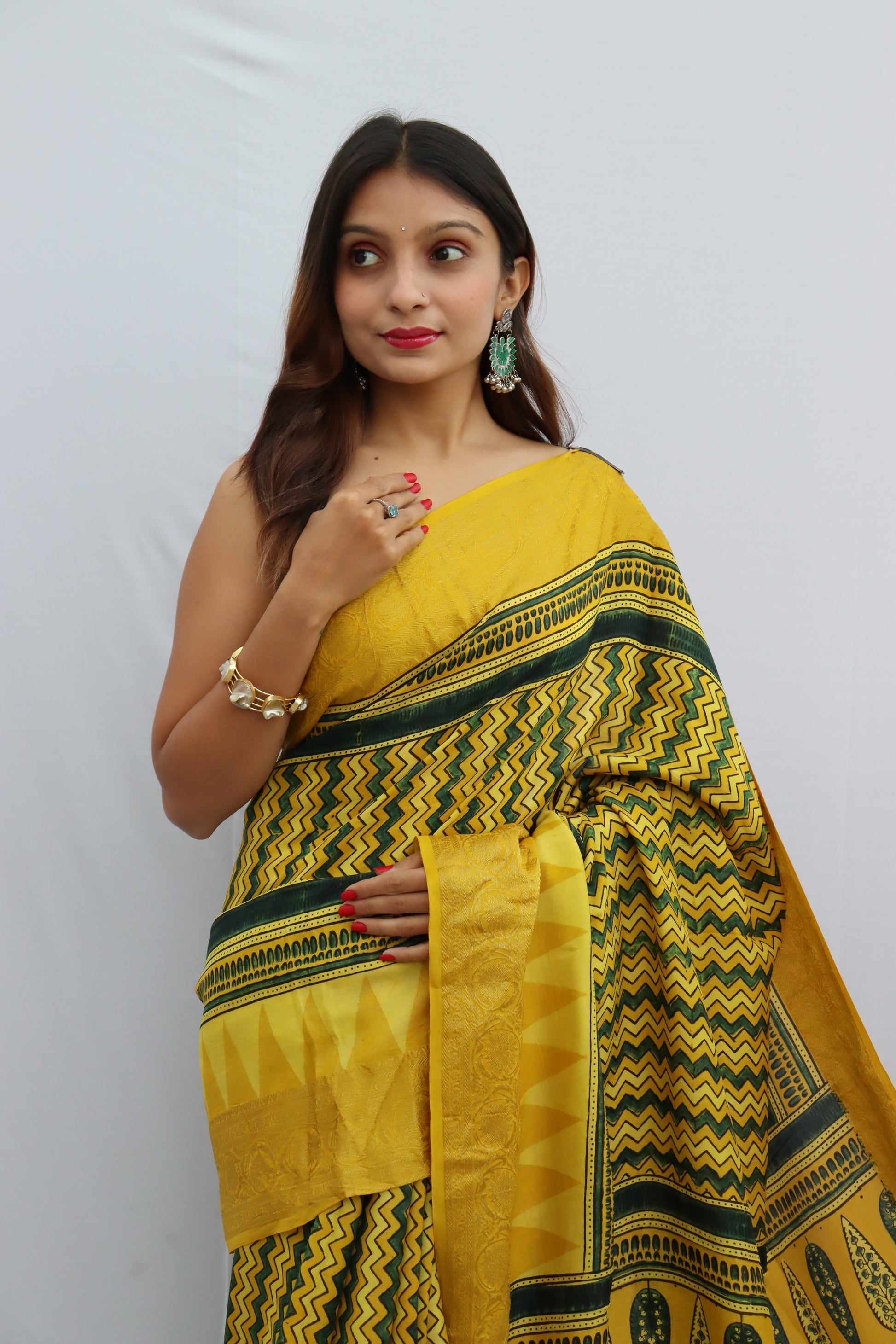 Ajrakh Dola Silk Saree