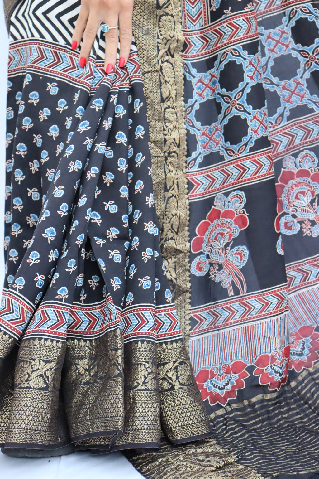 Ajrakh Dola Silk Saree