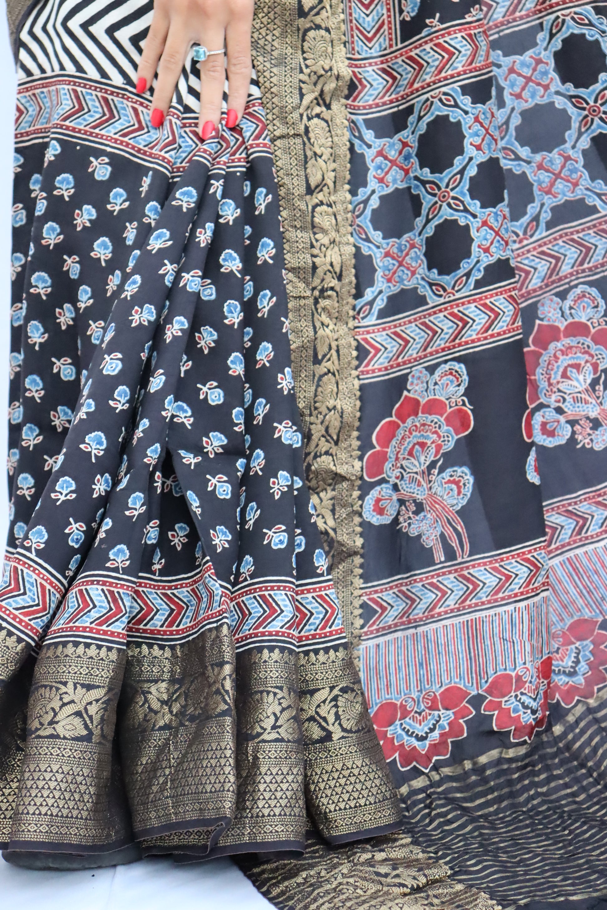 Ajrakh Dola Silk Saree